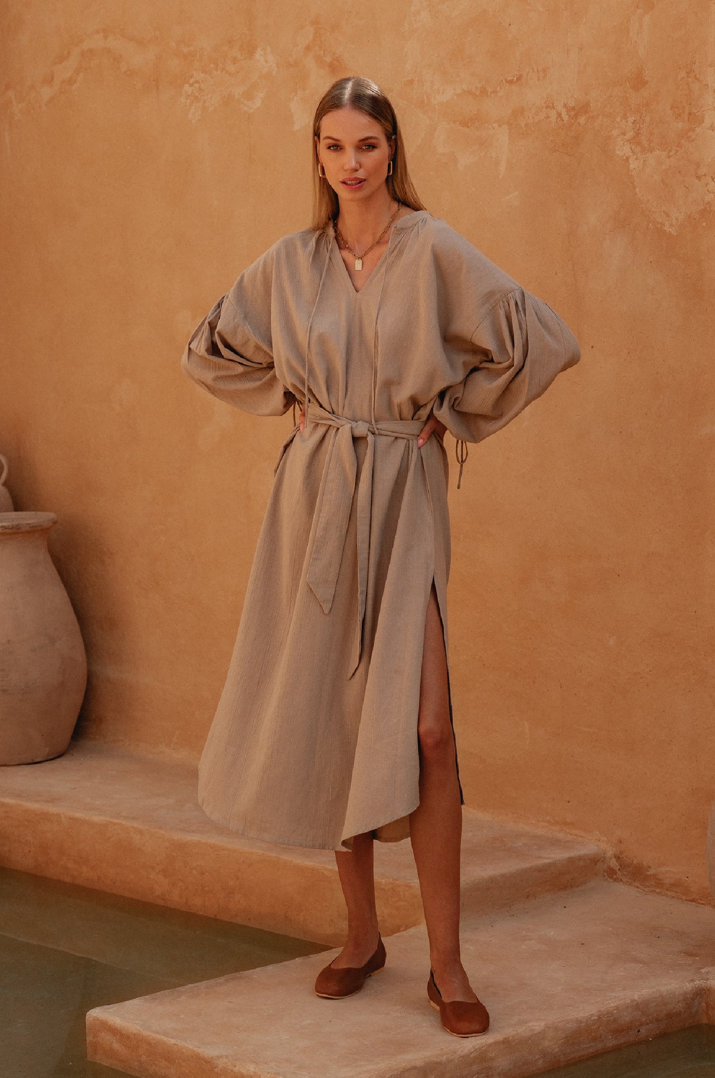 Delia Long Sleeve Linen Kimono Dress