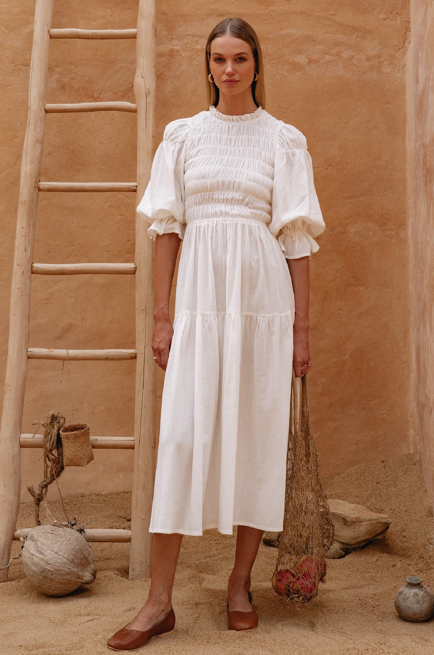 Fleur Smocked Linen Midi Dress