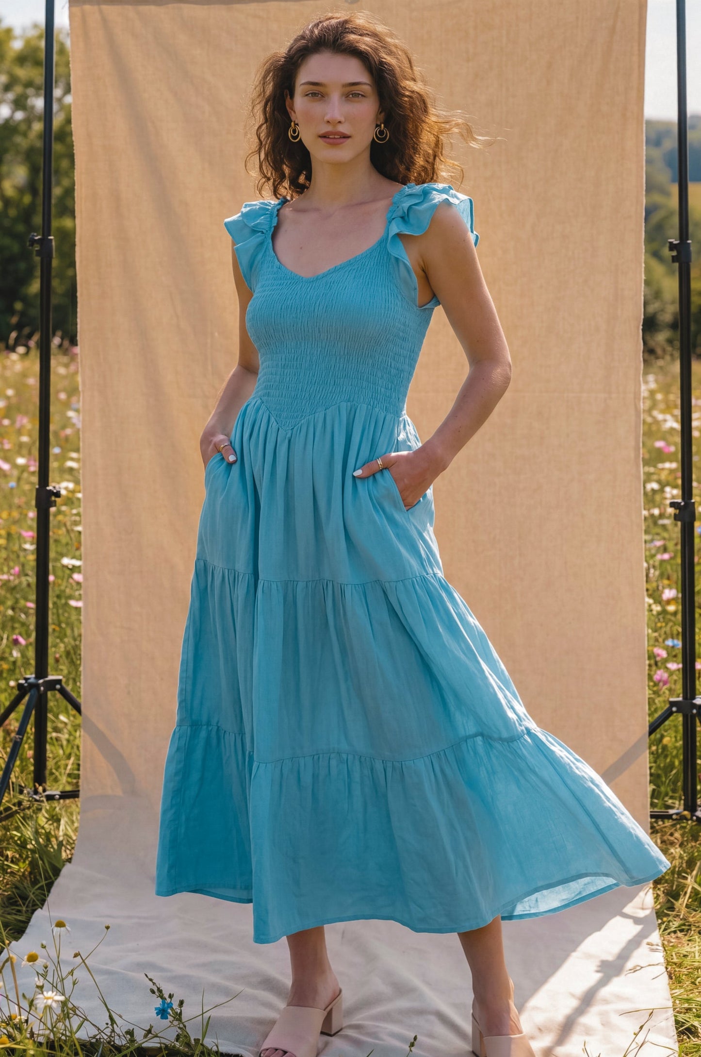 Gia Smocked Linen Midi Dress