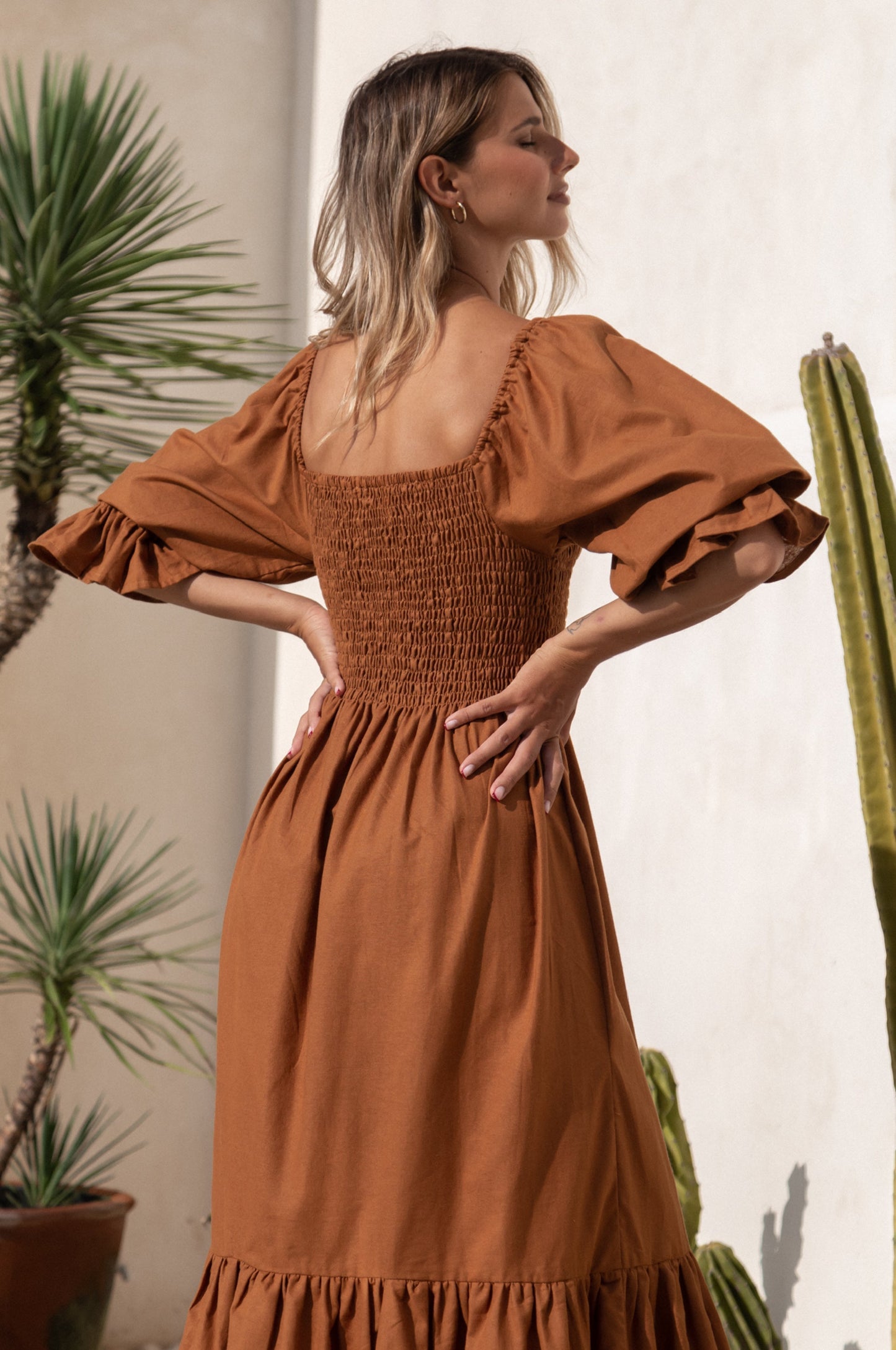 Amara Smocked Midi Linen Dress