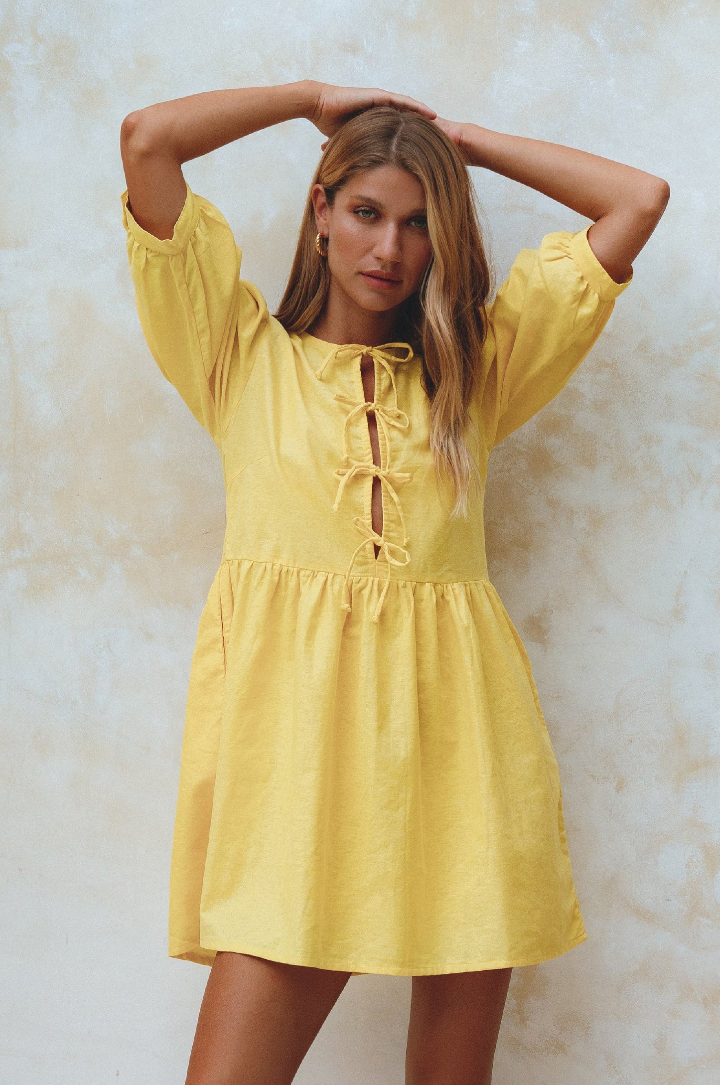 Fleurette Puff Sleeve Linen Mini Dress