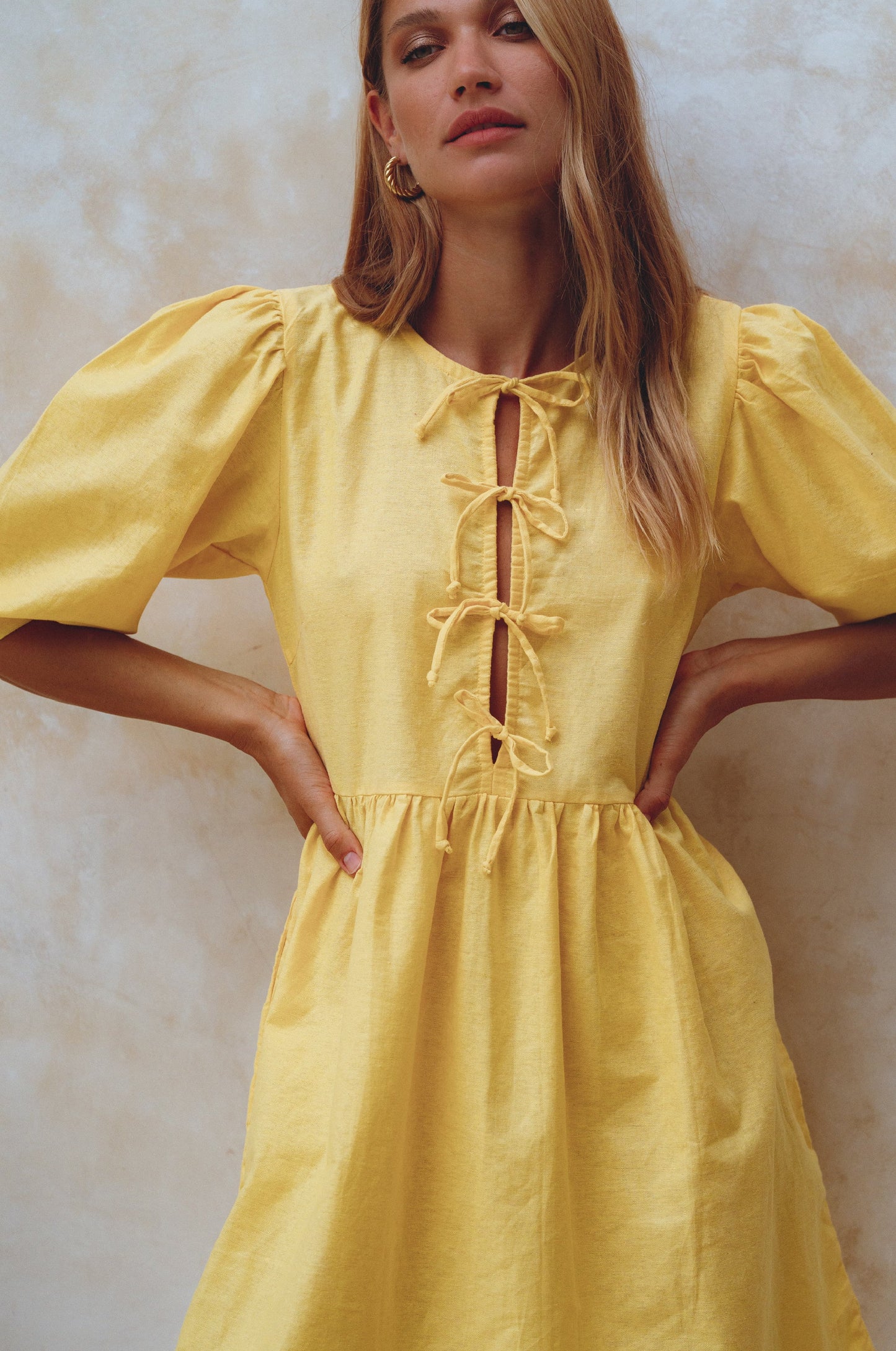 Fleurette Puff Sleeve Linen Mini Dress