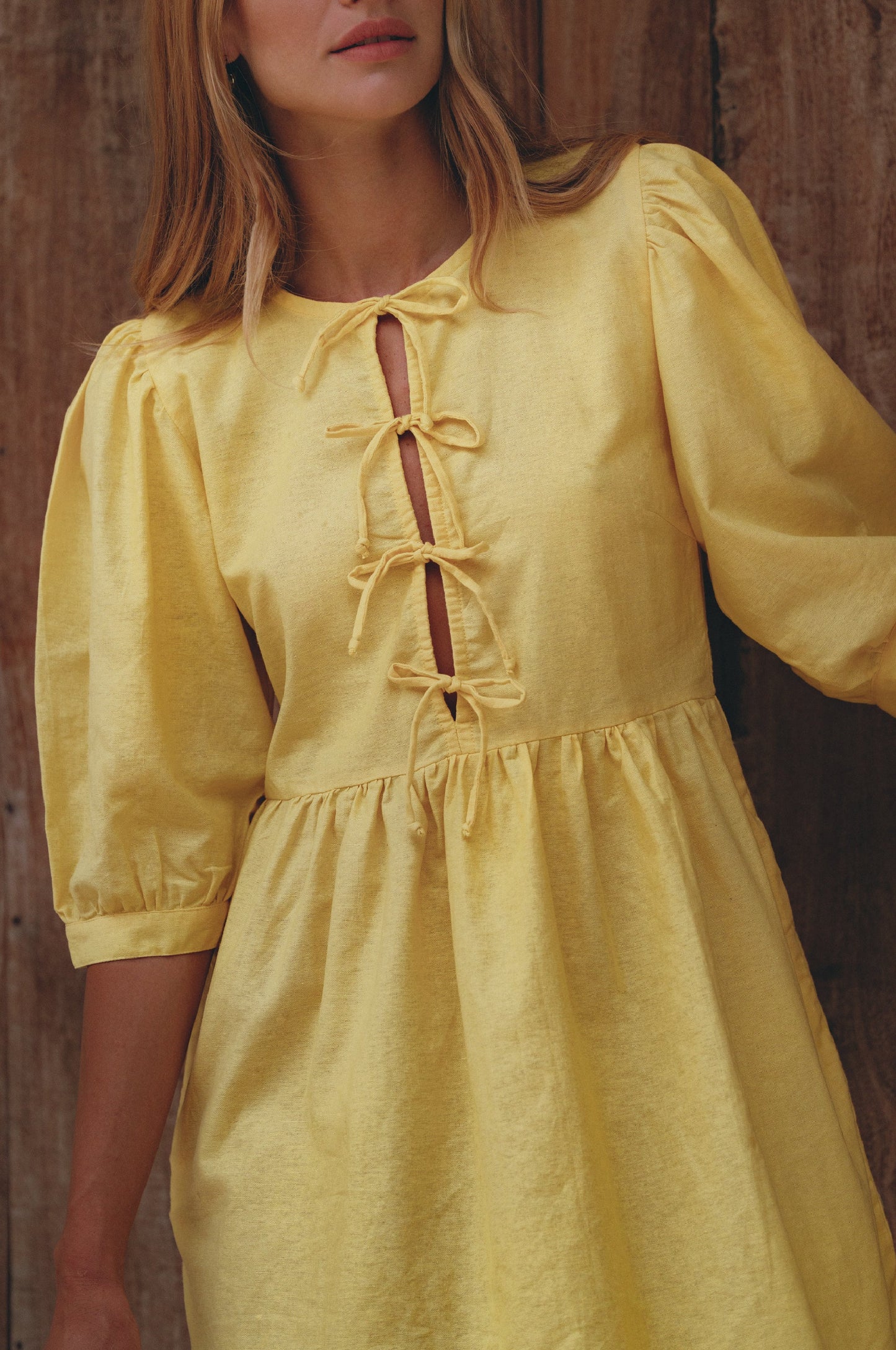 Fleurette Puff Sleeve Linen Mini Dress
