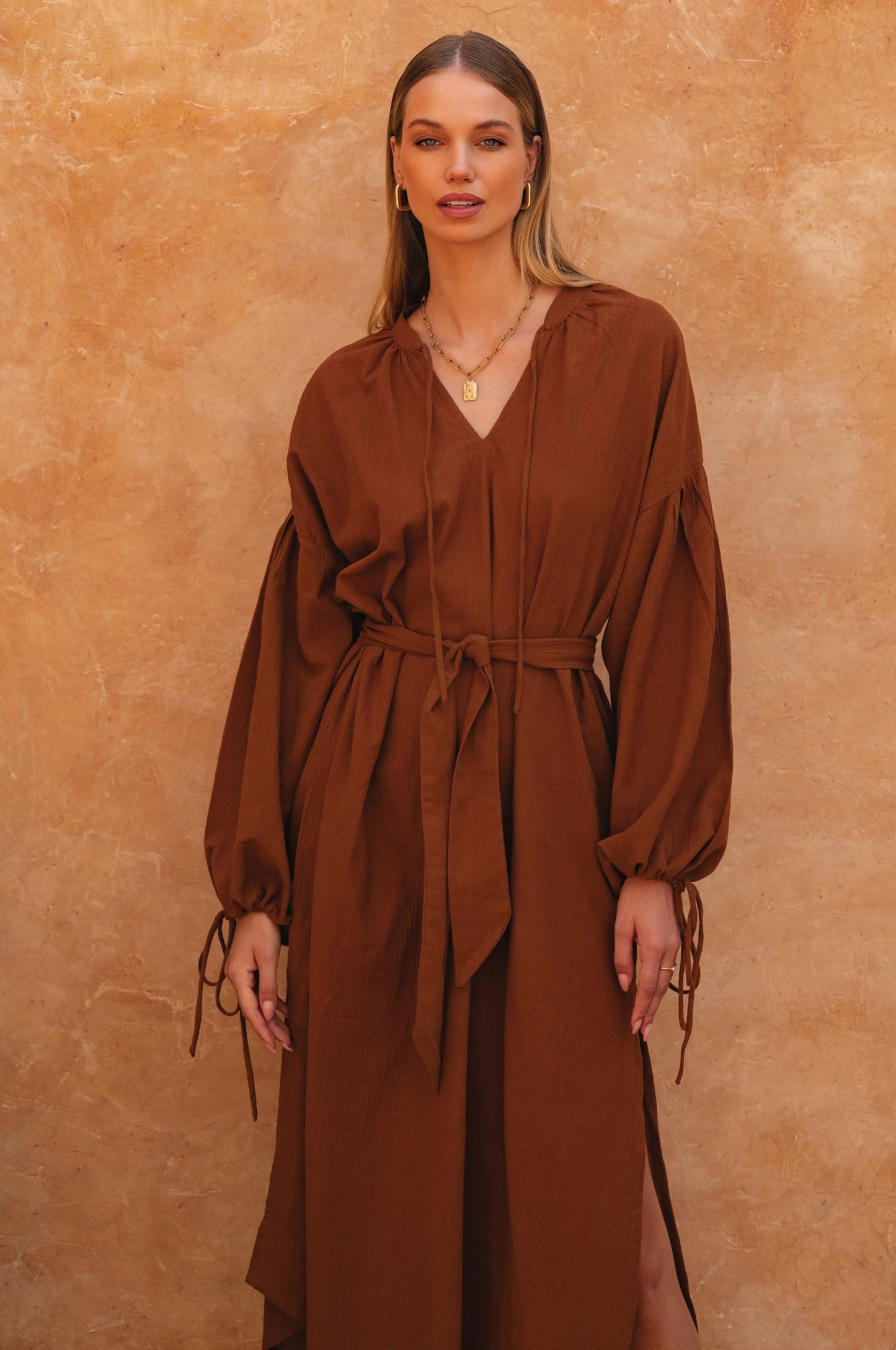 Delia Long Sleeve Linen Kimono Dress
