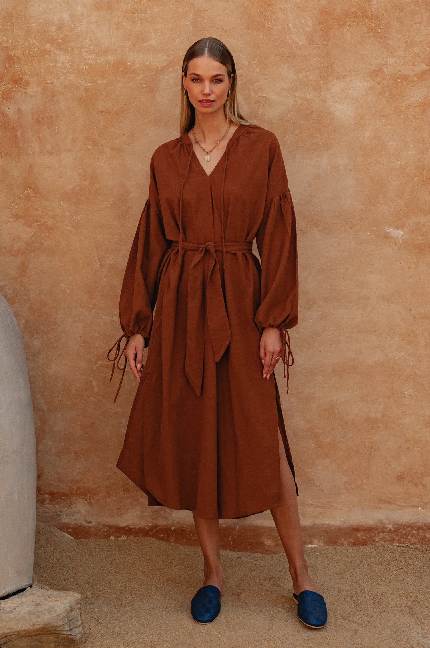 Delia Long Sleeve Linen Kimono Dress