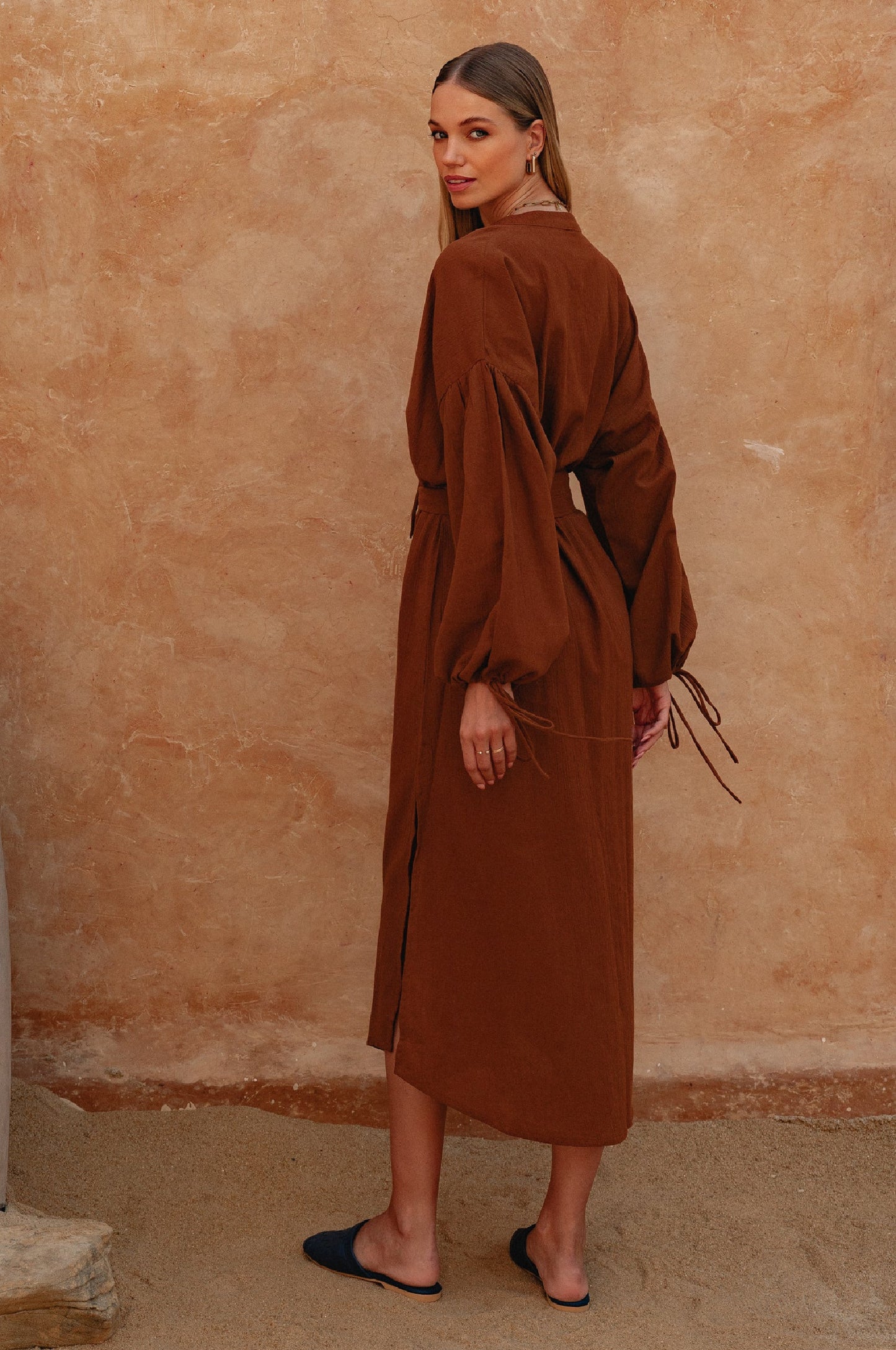 Delia Long Sleeve Linen Kimono Dress