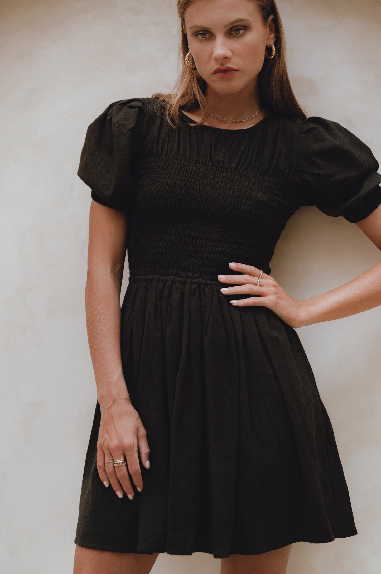 Elaisa Smocked Linen Mini Dress