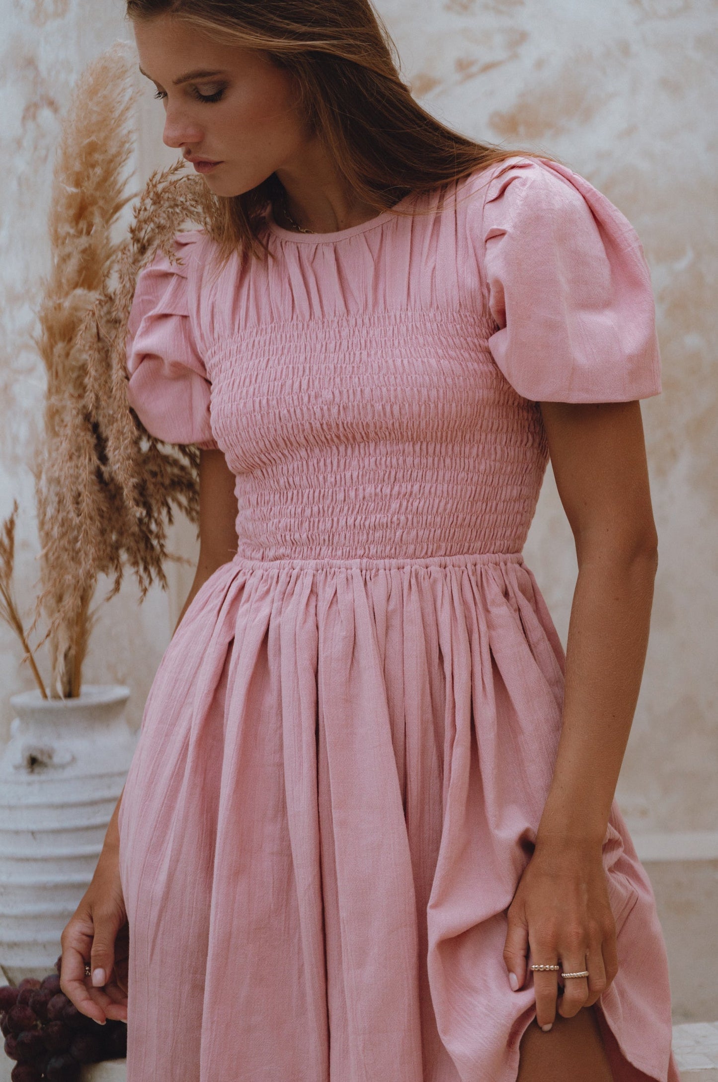 Elaisa Smocked Linen Mini Dress