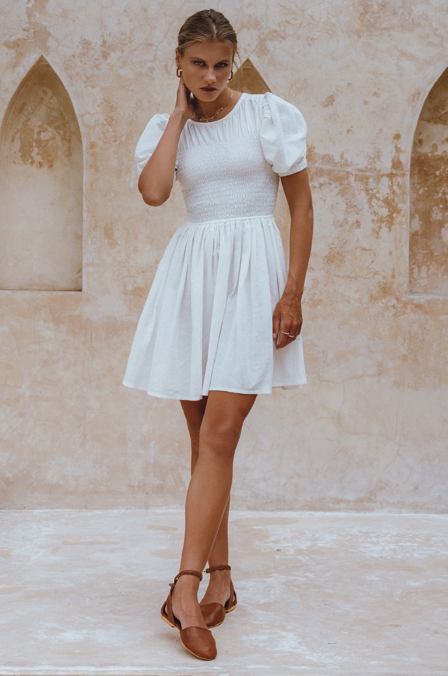 Elaisa Smocked Linen Mini Dress