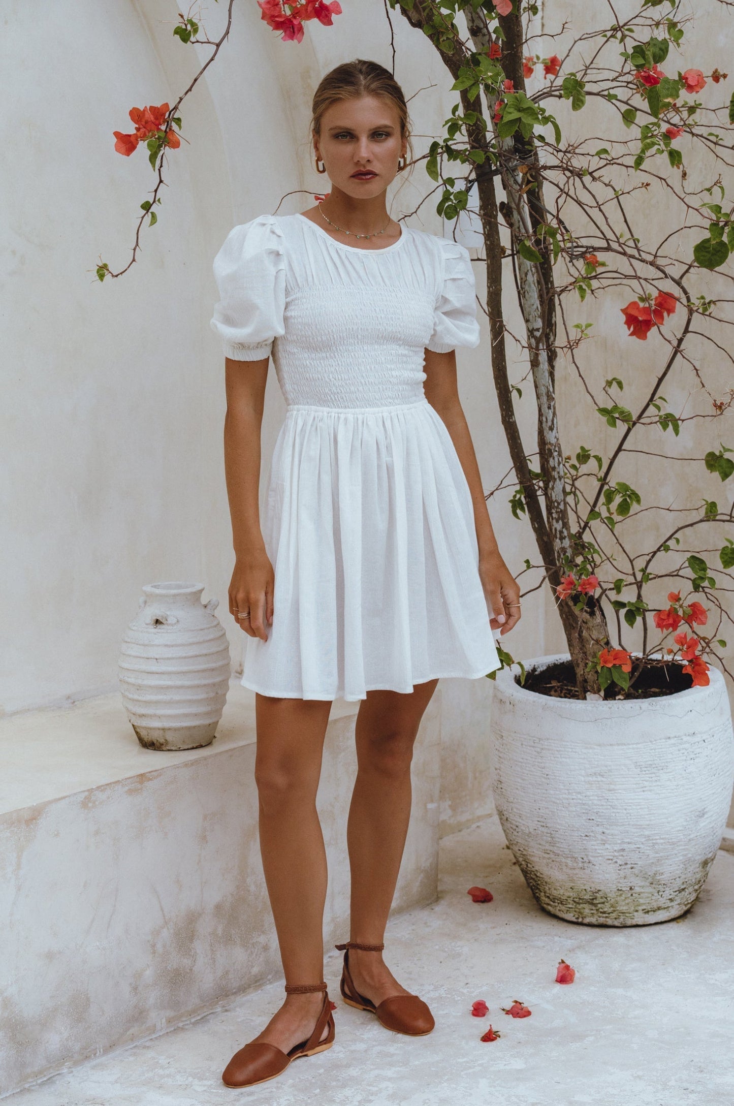 Elaisa Smocked Linen Mini Dress