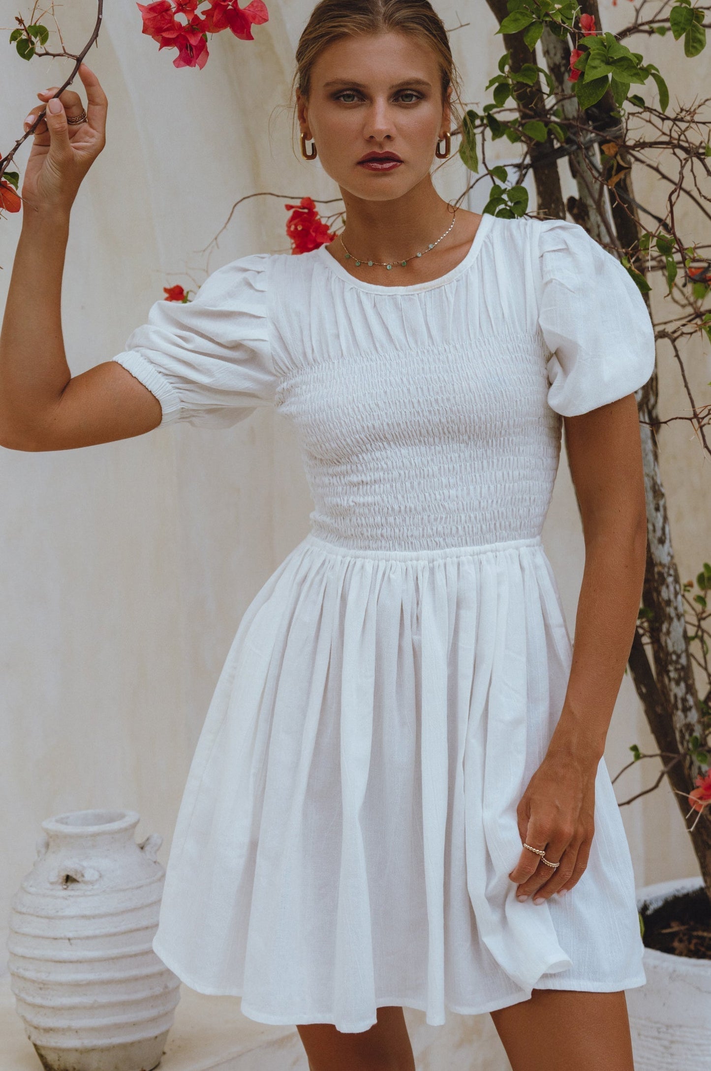 Elaisa Smocked Linen Mini Dress