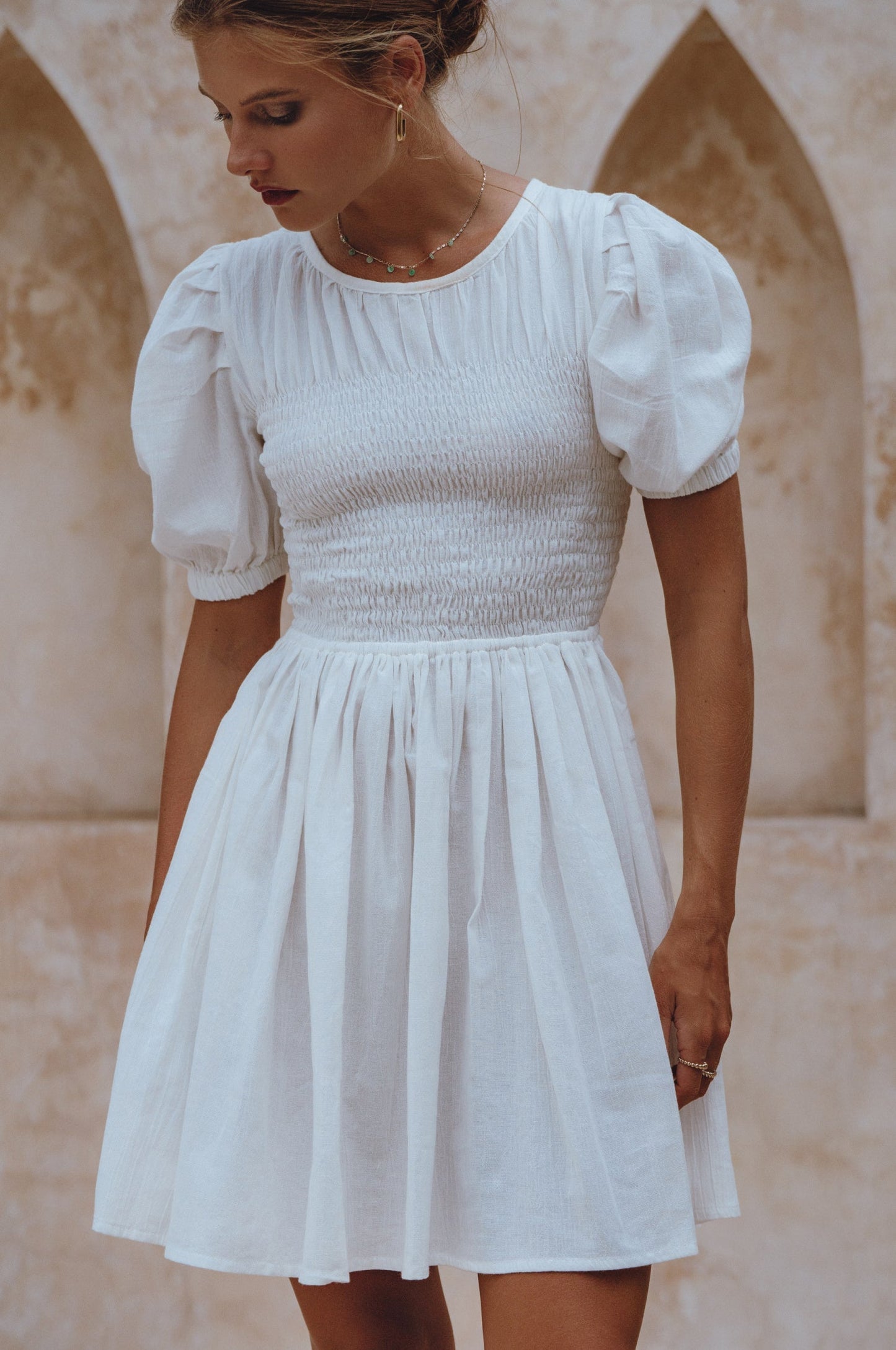 Elaisa Smocked Linen Mini Dress