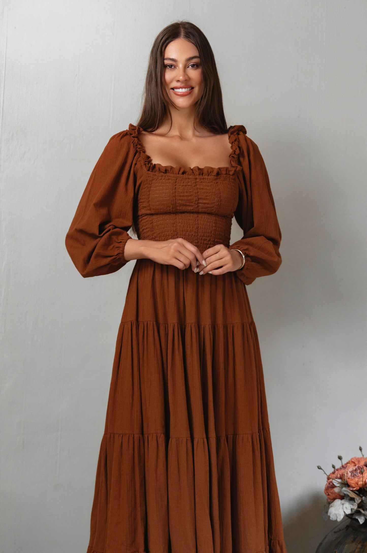 Eva Tiered Linen Midi Dress