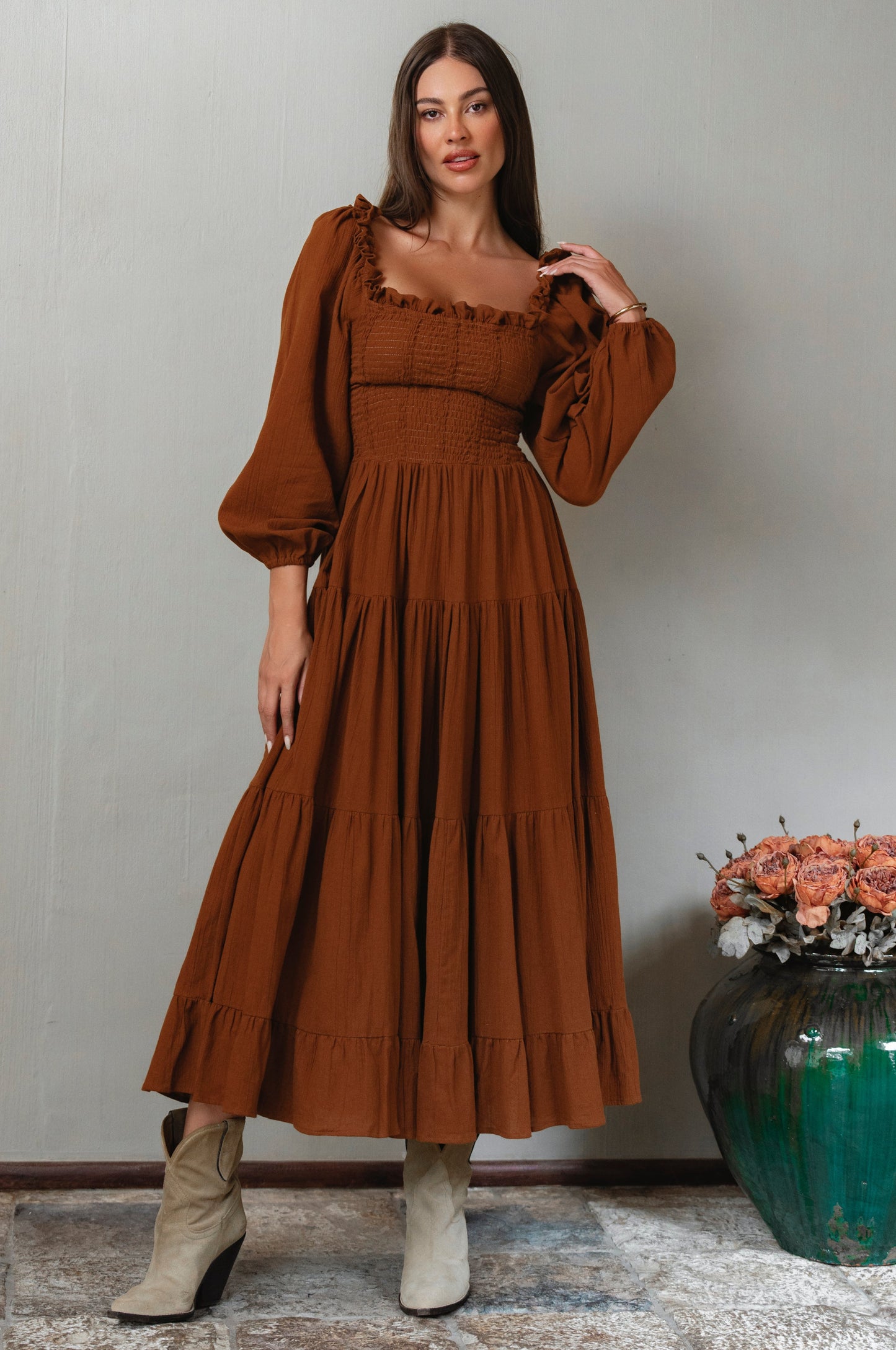 Eva Tiered Linen Midi Dress