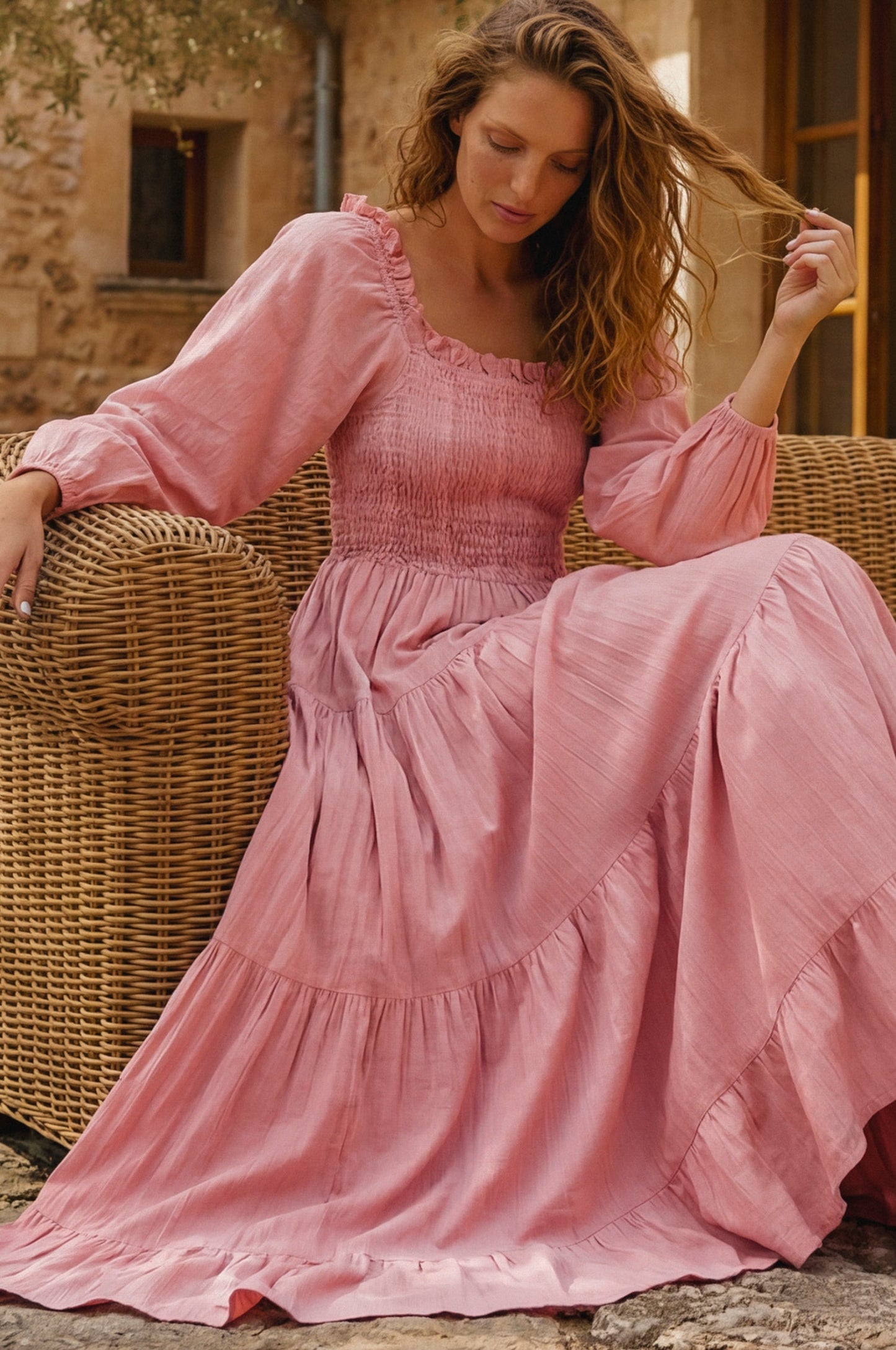 Eva Tiered Linen Midi Dress