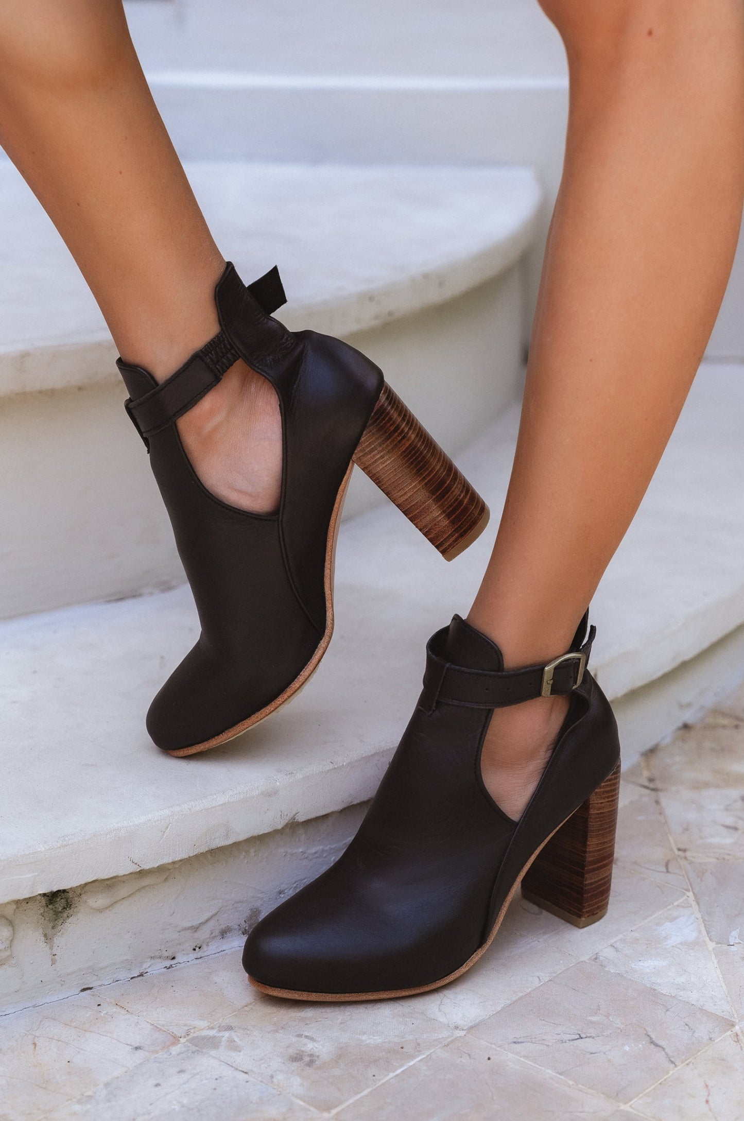 Wilda Wooden Heel Leather Booties