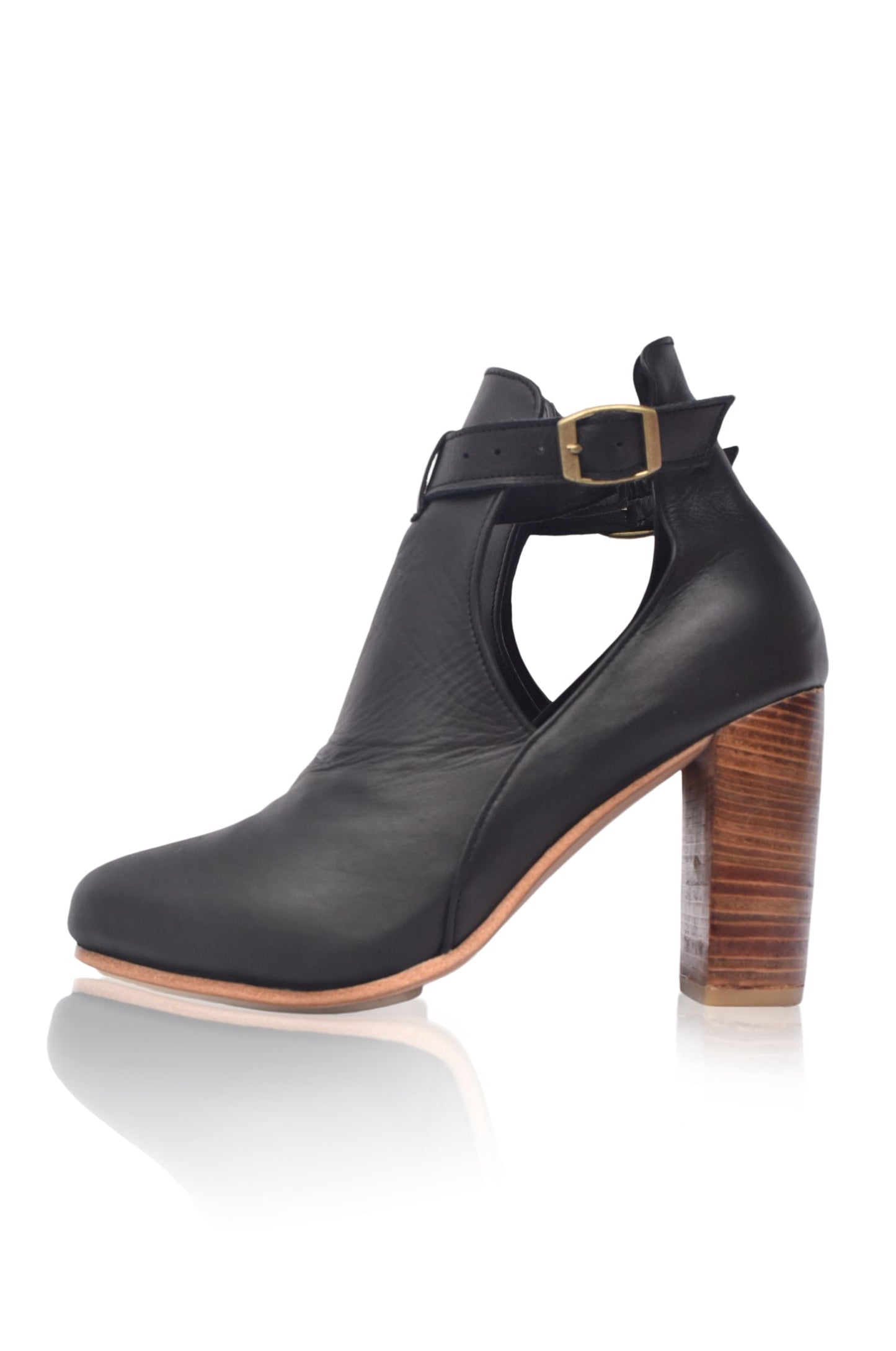Wilda Wooden Heel Leather Booties