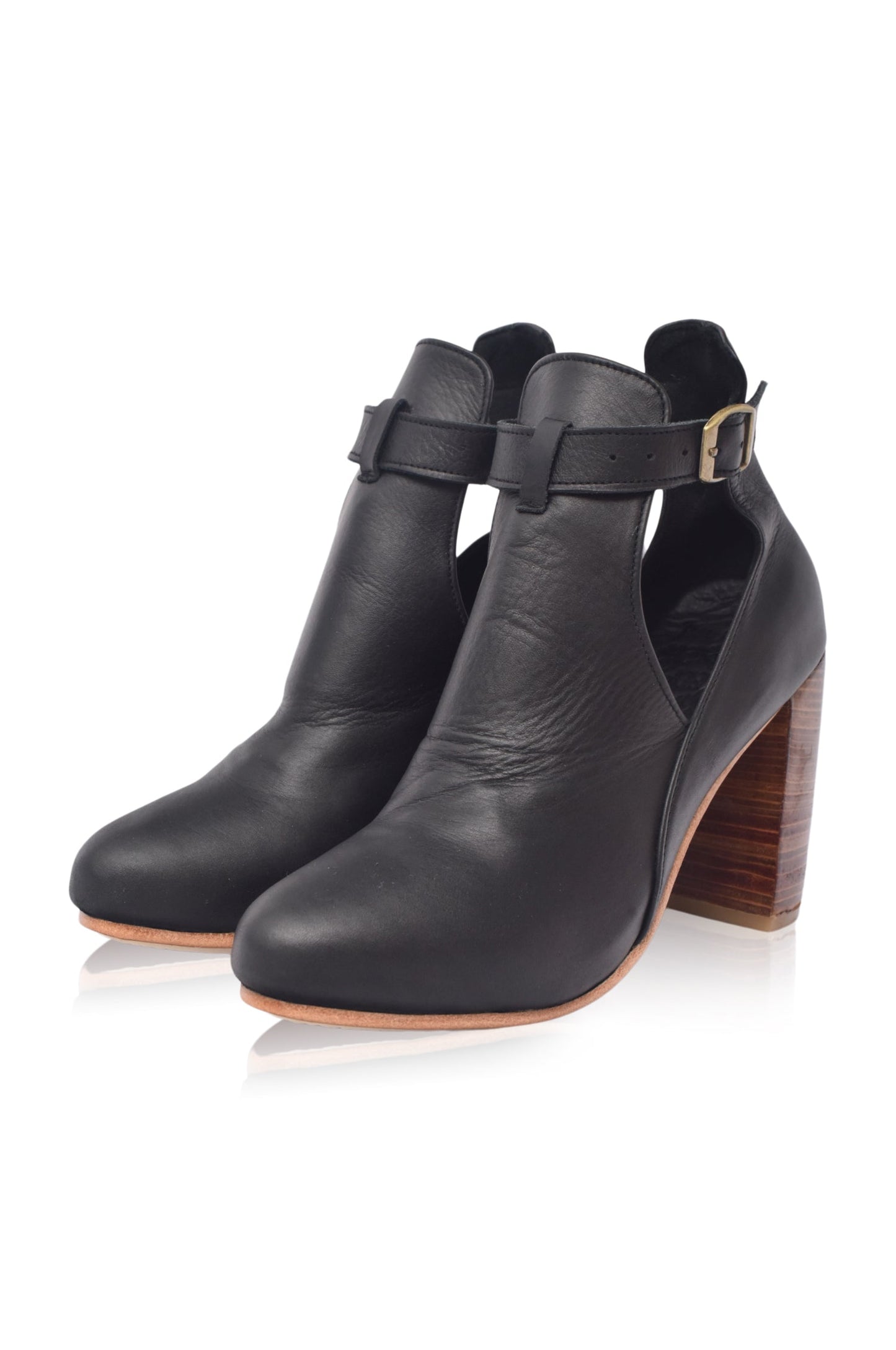 Wilda Wooden Heel Leather Booties