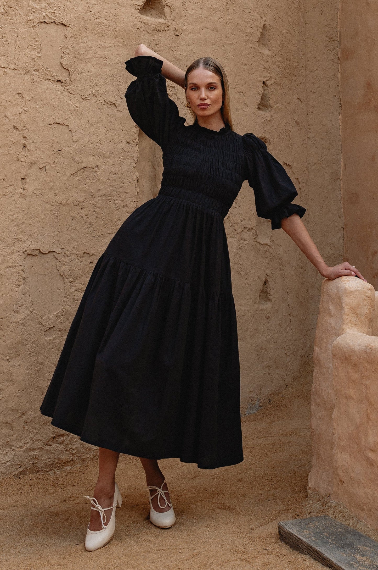Fleur Smocked Linen Midi Dress