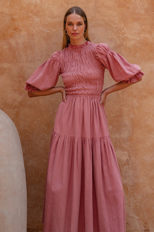 Fleur Smocked Linen Midi Dress