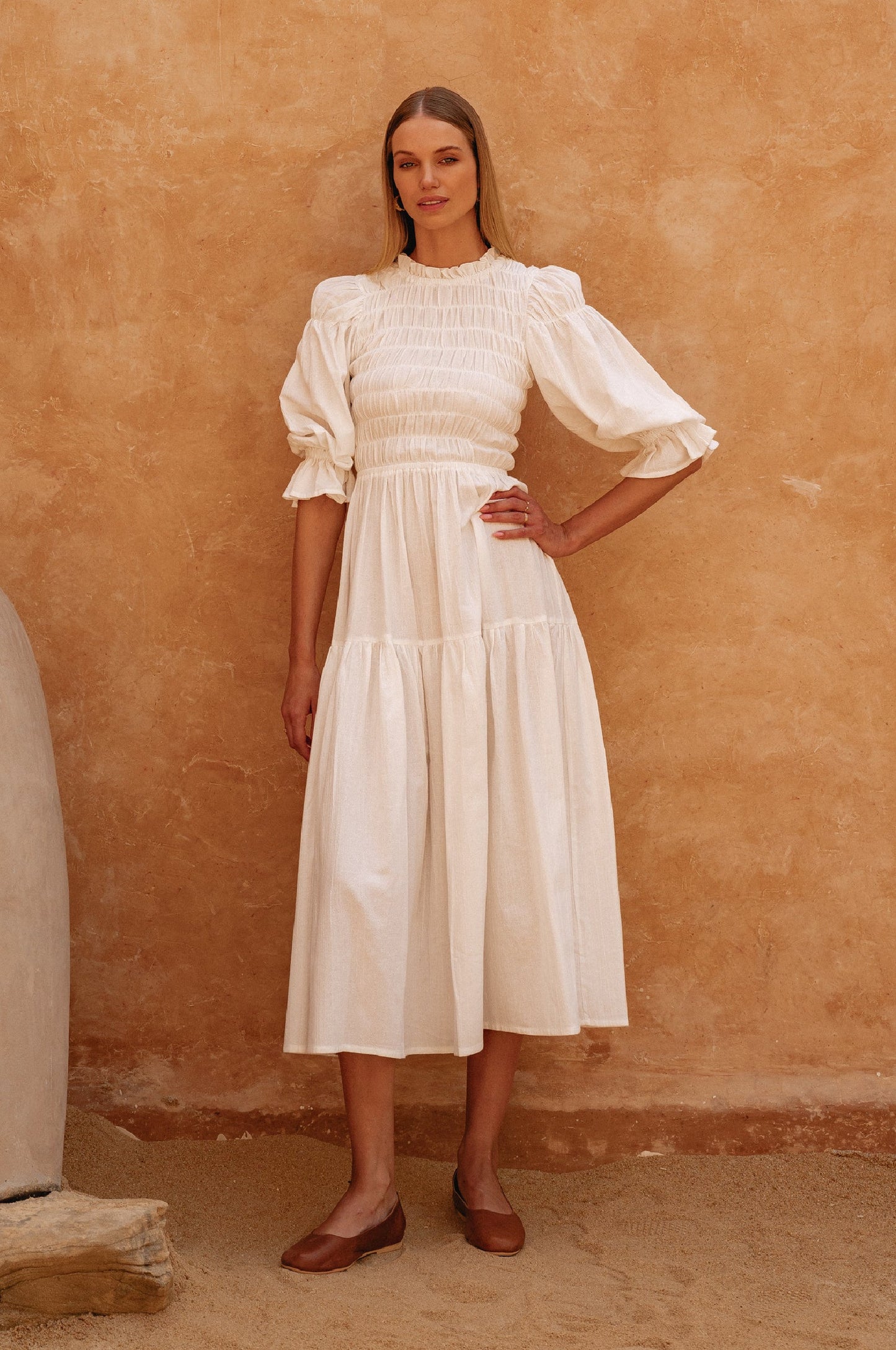 Fleur Smocked Linen Midi Dress