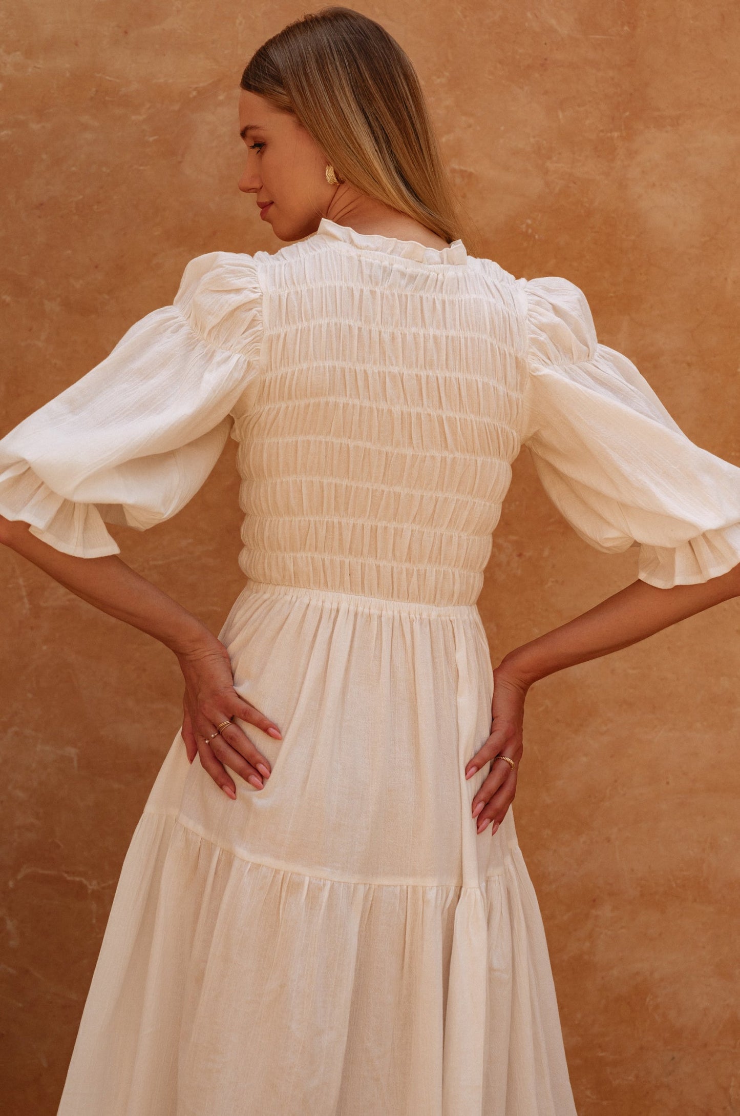 Fleur Smocked Linen Midi Dress