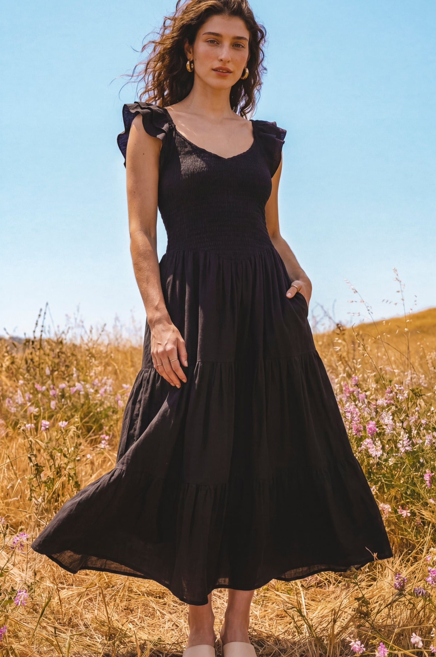 Gia Smocked Linen Midi Dress