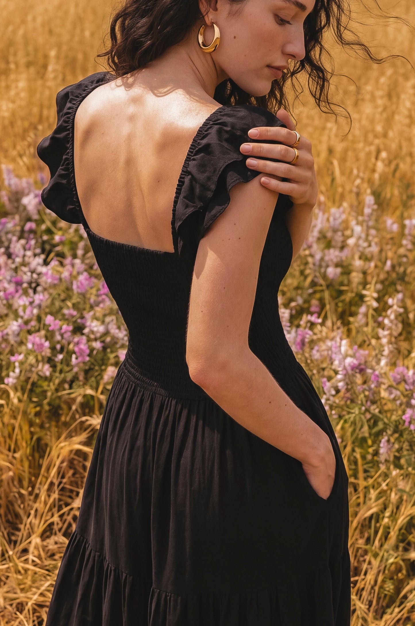 Gia Smocked Linen Midi Dress