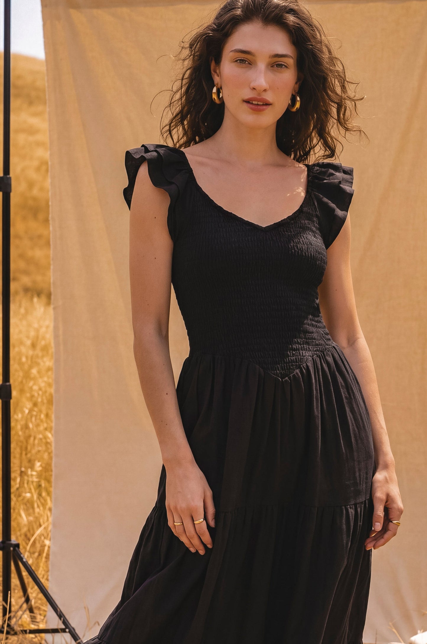 Gia Smocked Linen Midi Dress