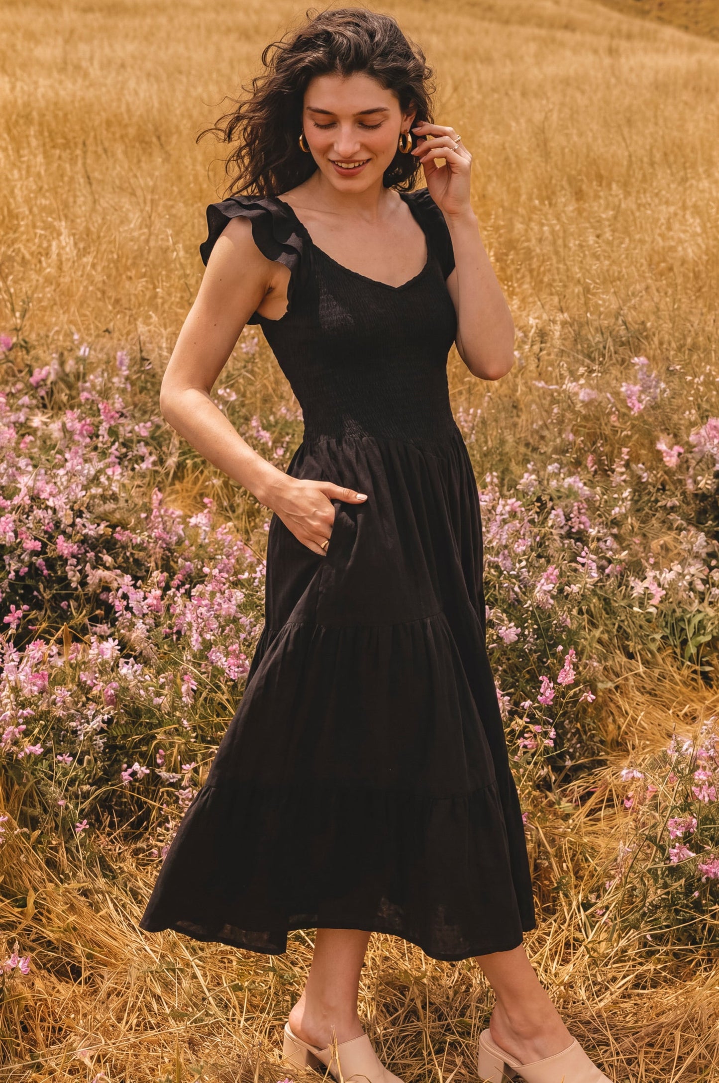 Gia Smocked Linen Midi Dress
