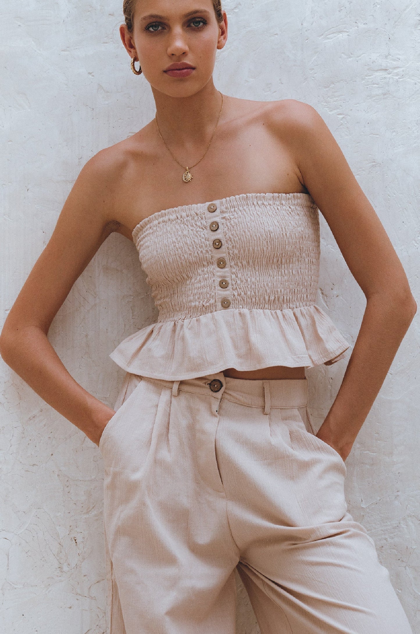 Leila Smocked Linen Top