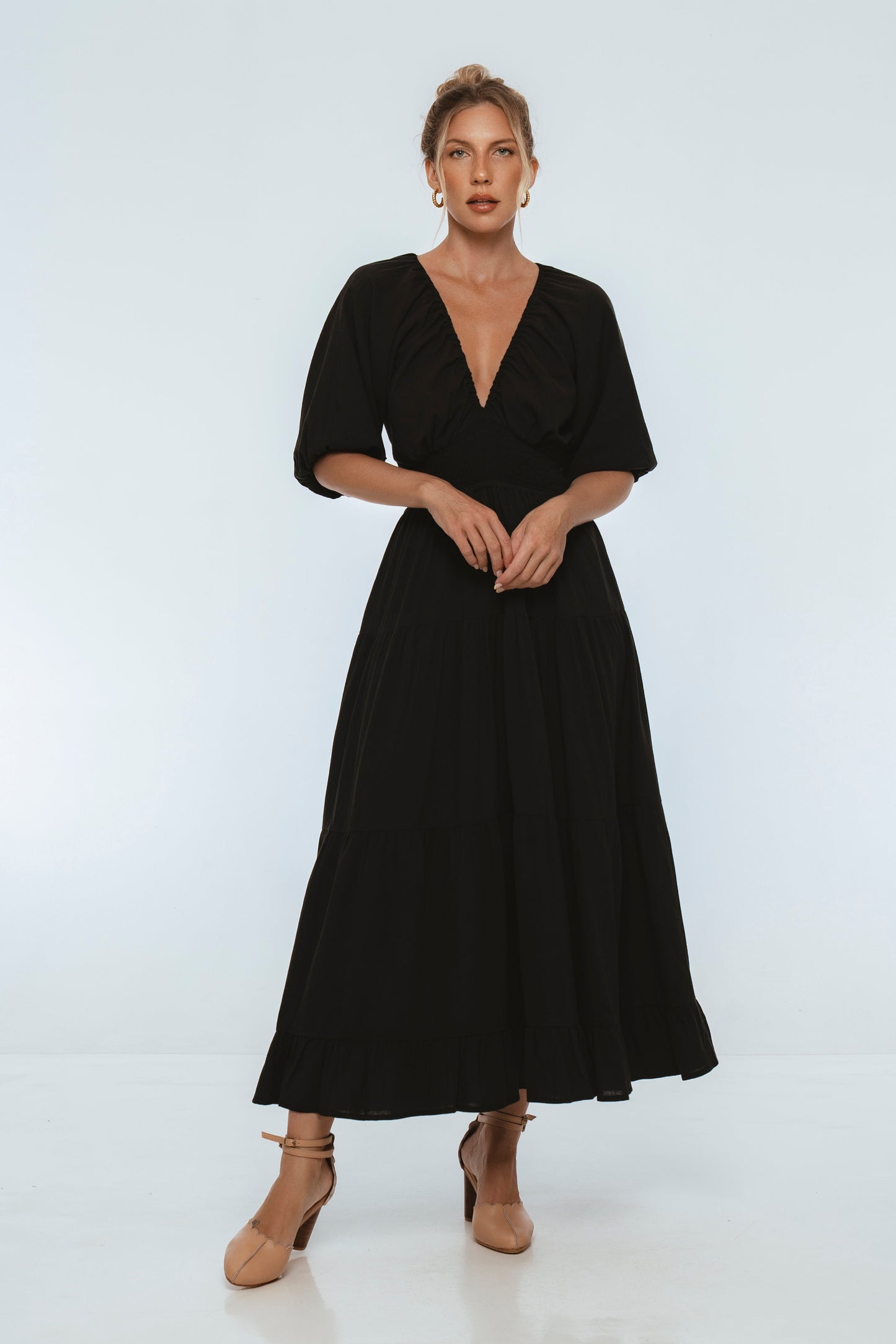 Drusilla Smocked Linen Maxi Dress