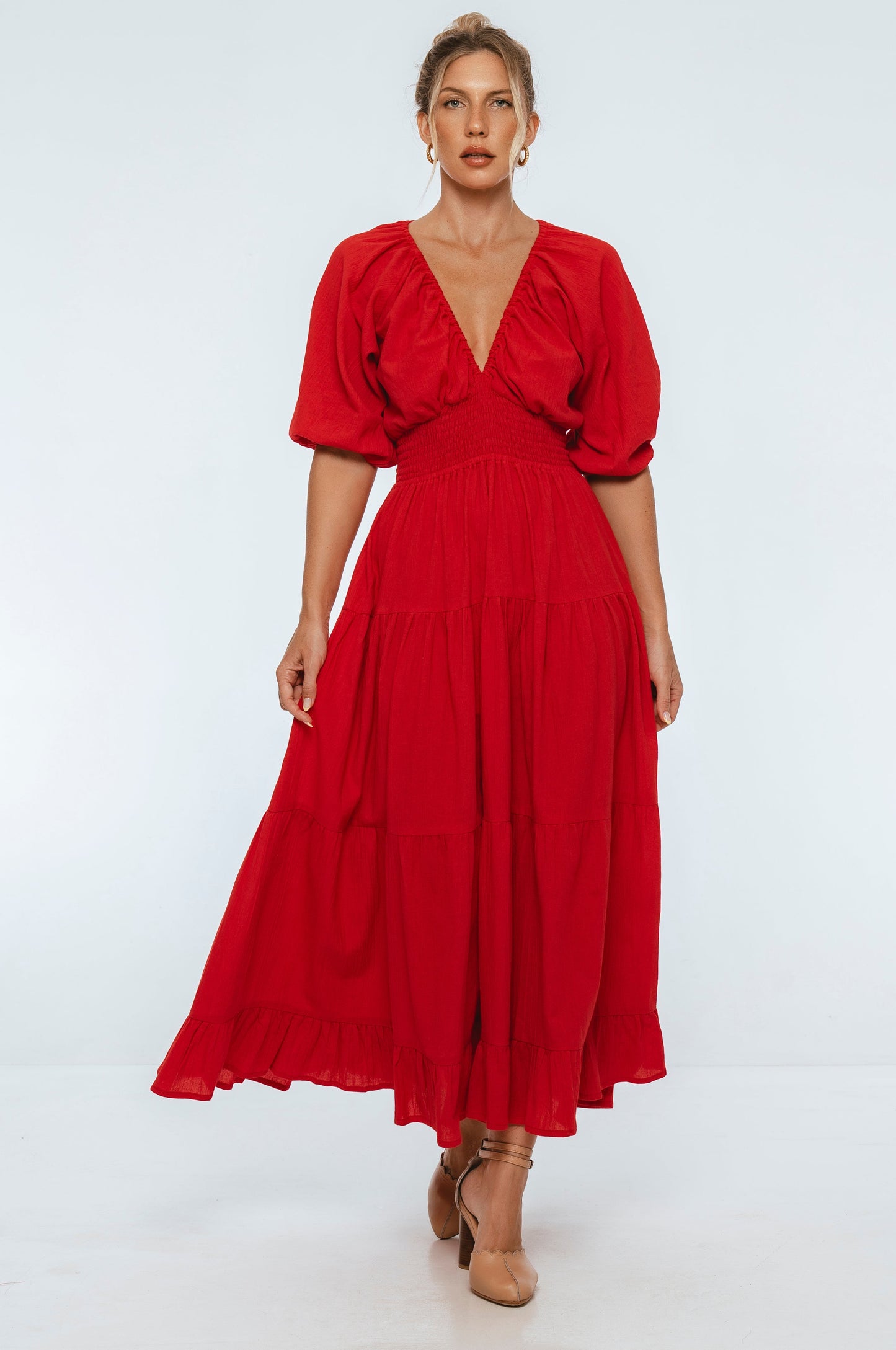 Drusilla Smocked Linen Maxi Dress