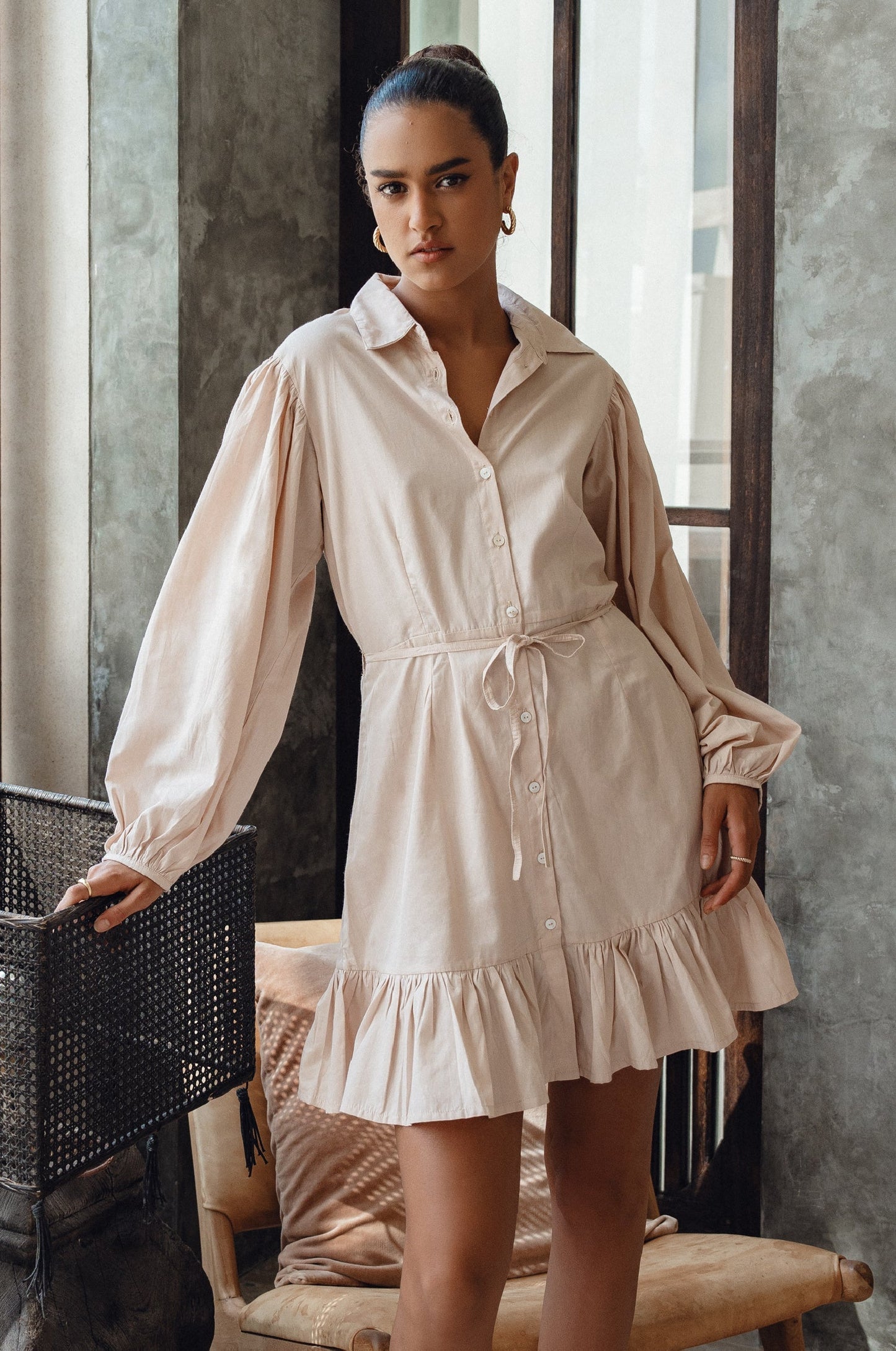 Cosima Button-Down Cotton Mini Dress