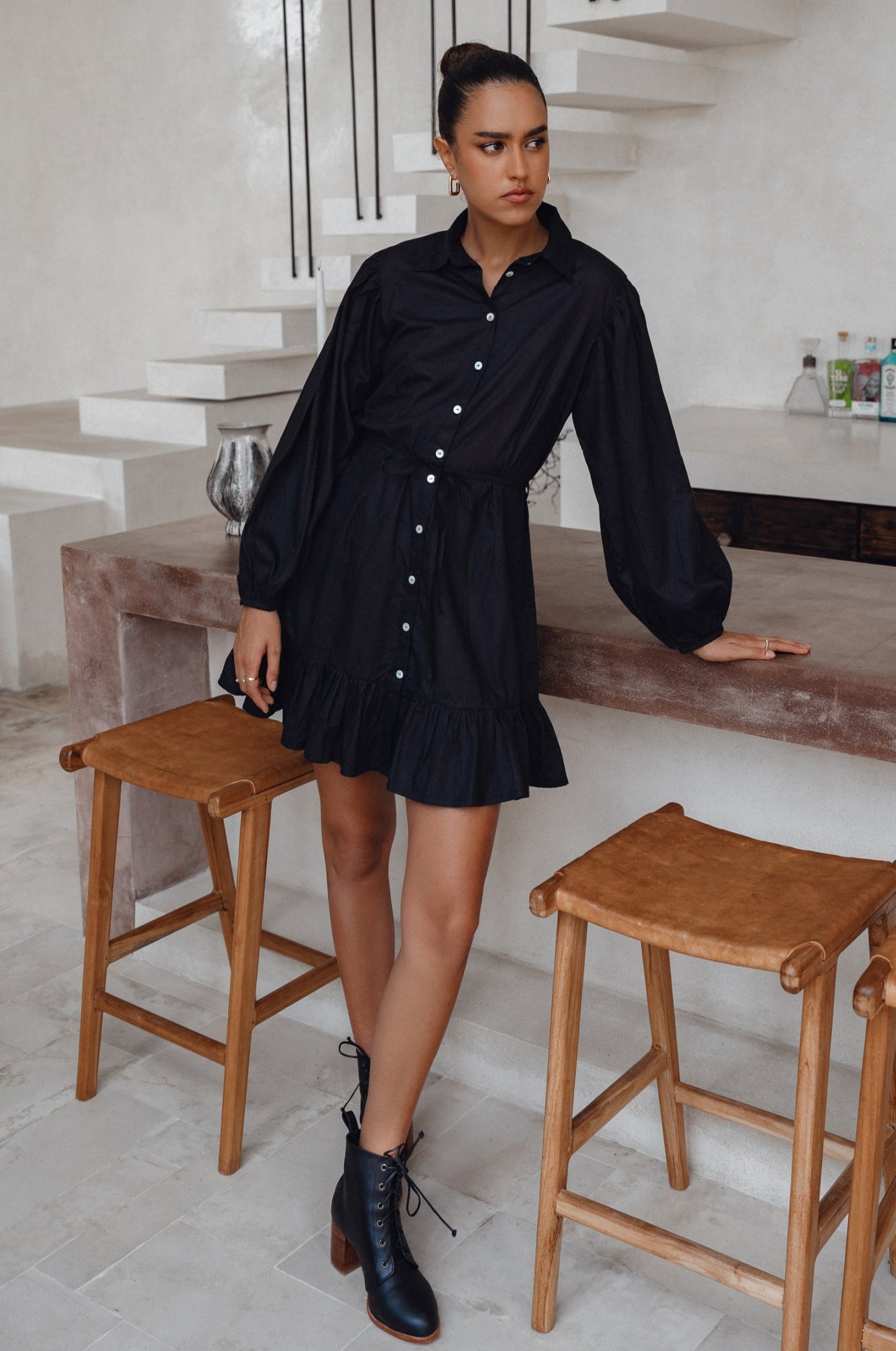 Cosima Button-Down Cotton Mini Dress