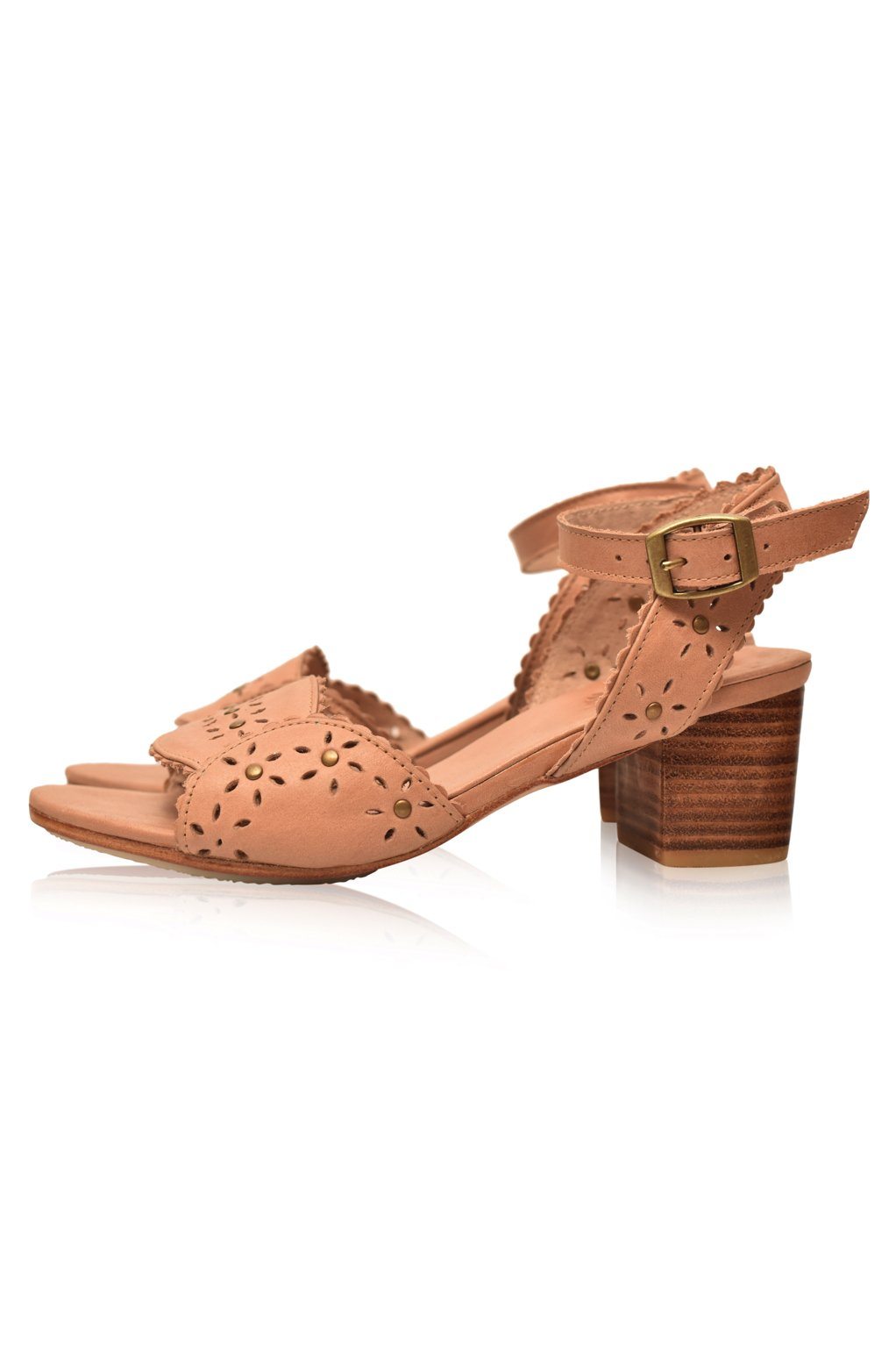 Rosabel Scalloped Leather Heel Sandals