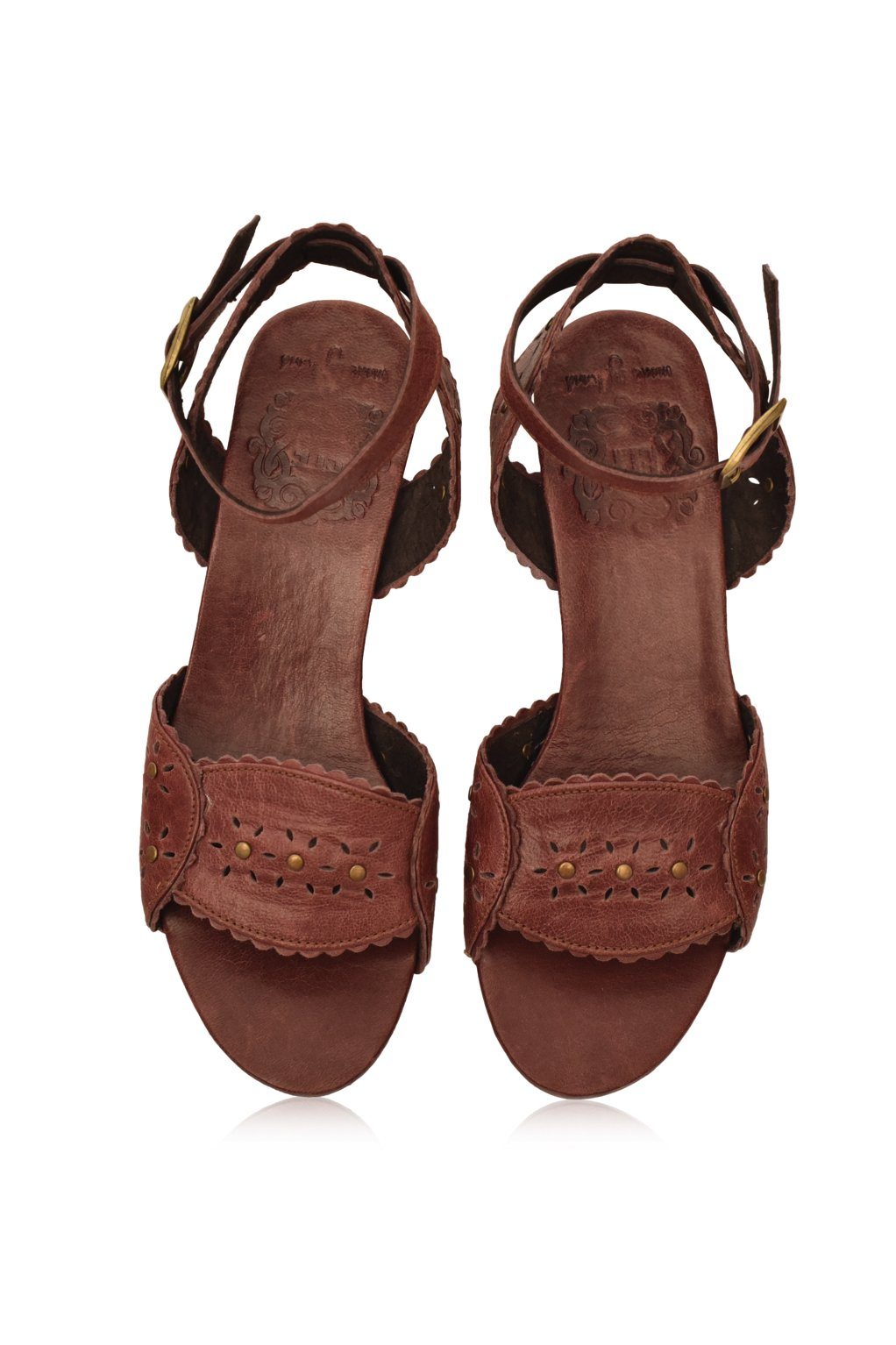Rosabel Scalloped Leather Heel Sandals