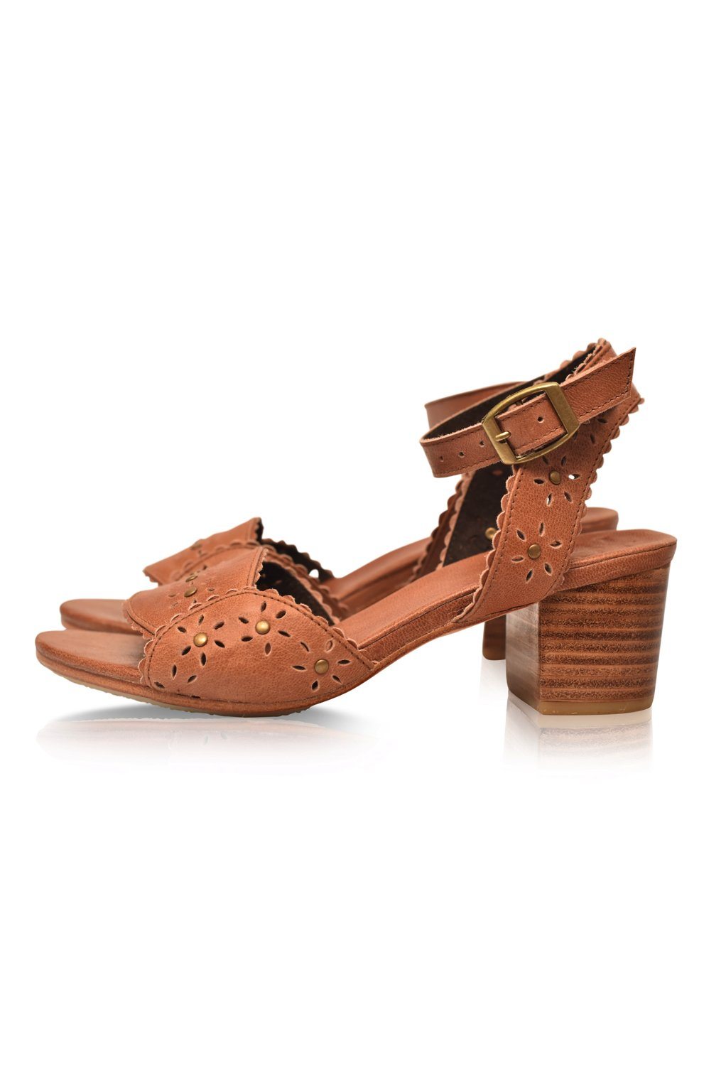 Rosabel Scalloped Leather Heel Sandals