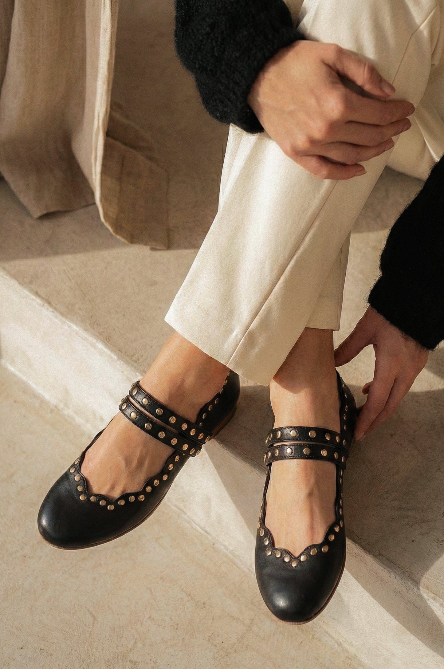 Isolde Dual-Strap Leather Ballet Flats
