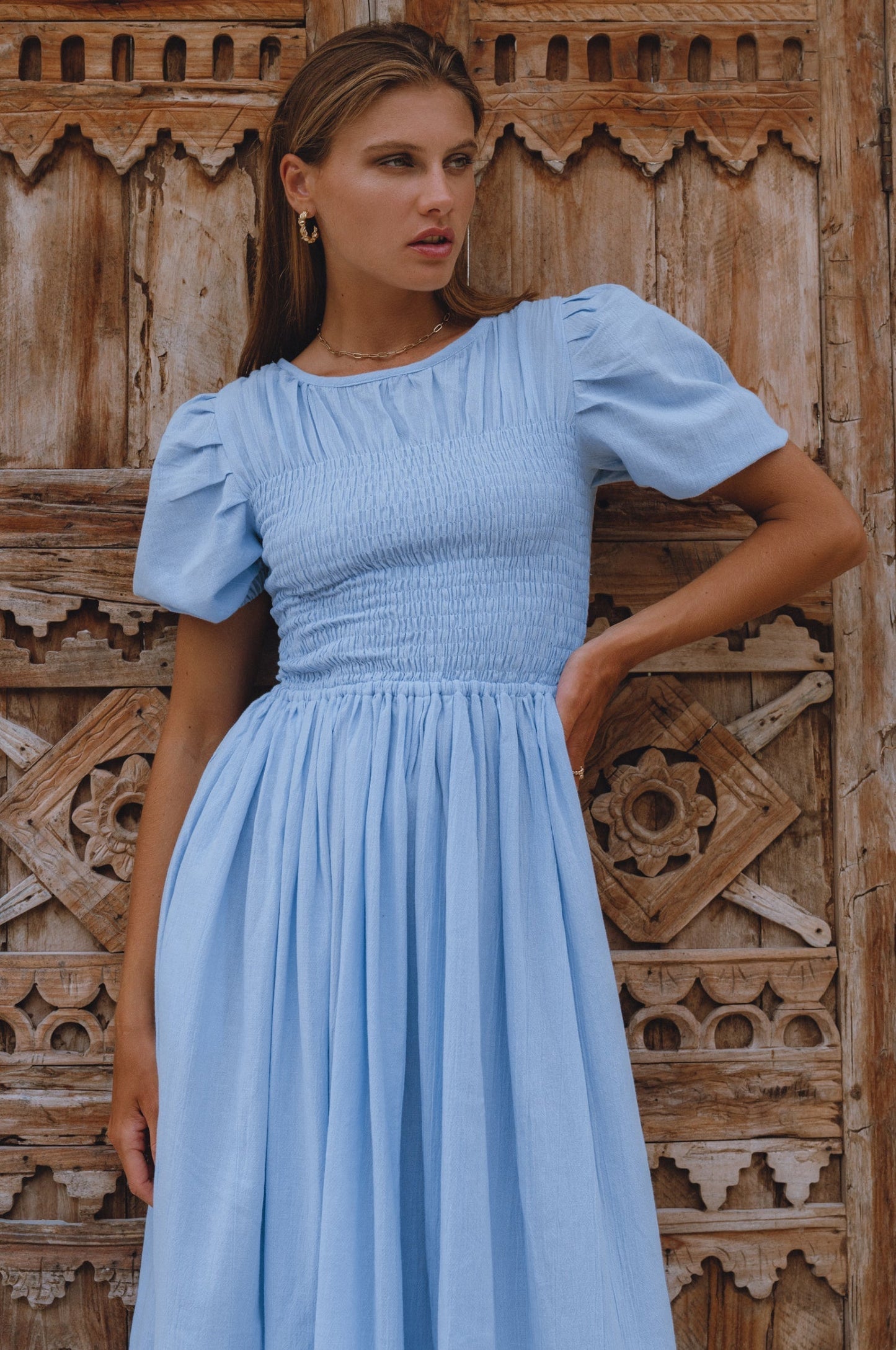 Sia Smocked Linen Midi Dress