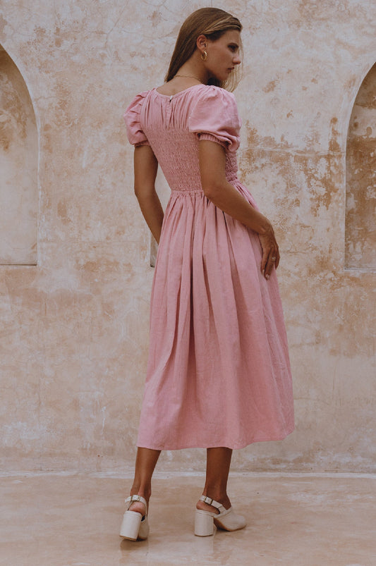 Sia Smocked Linen Midi Dress