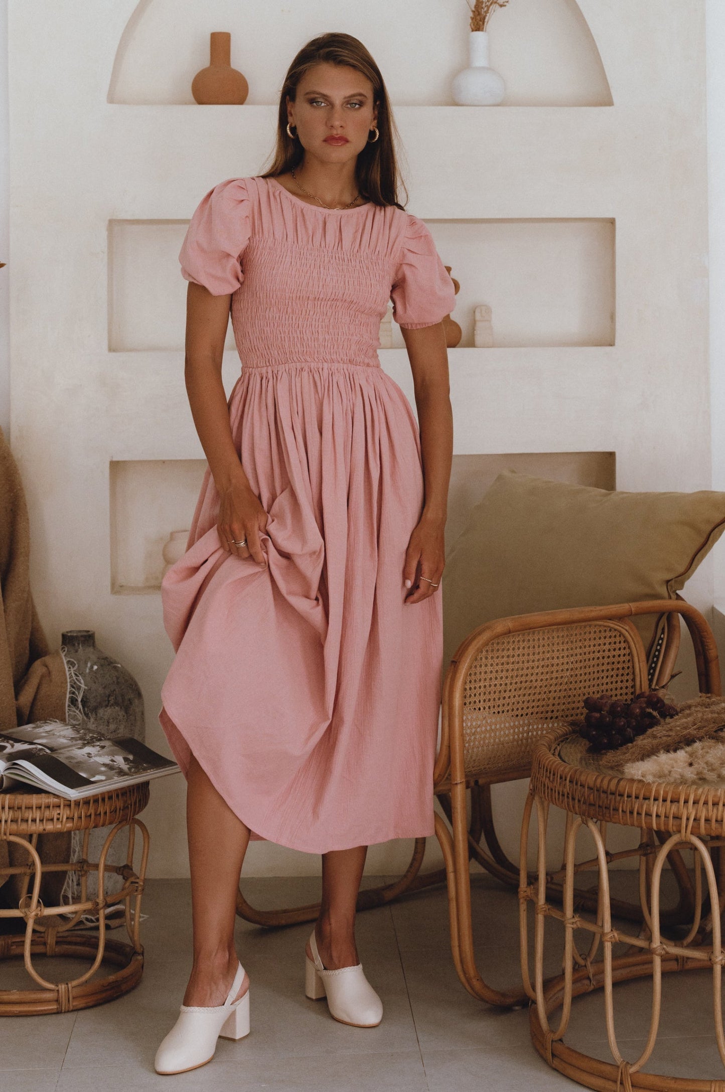 Sia Smocked Linen Midi Dress