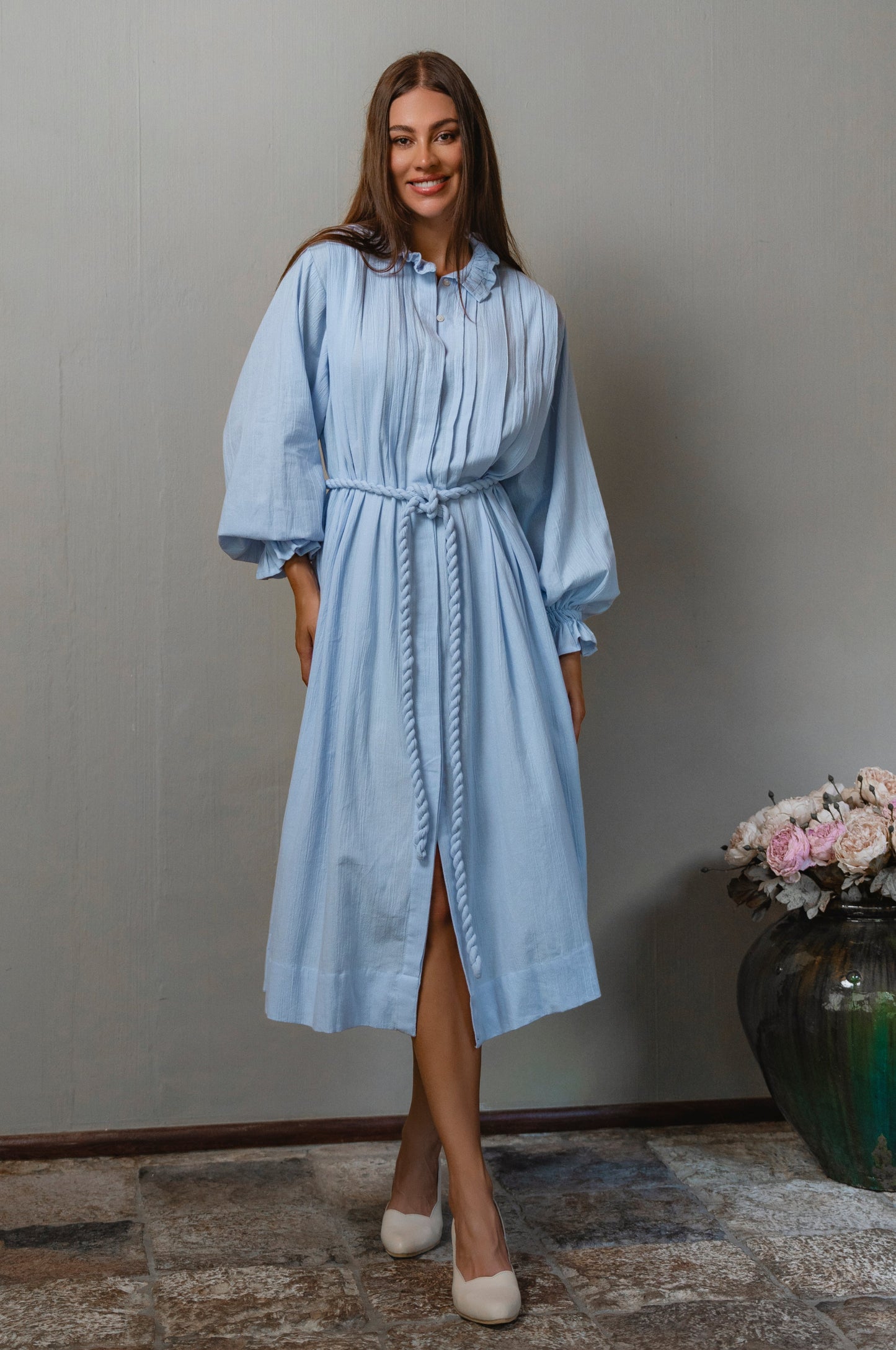 Yama Ruffle Linen Dress