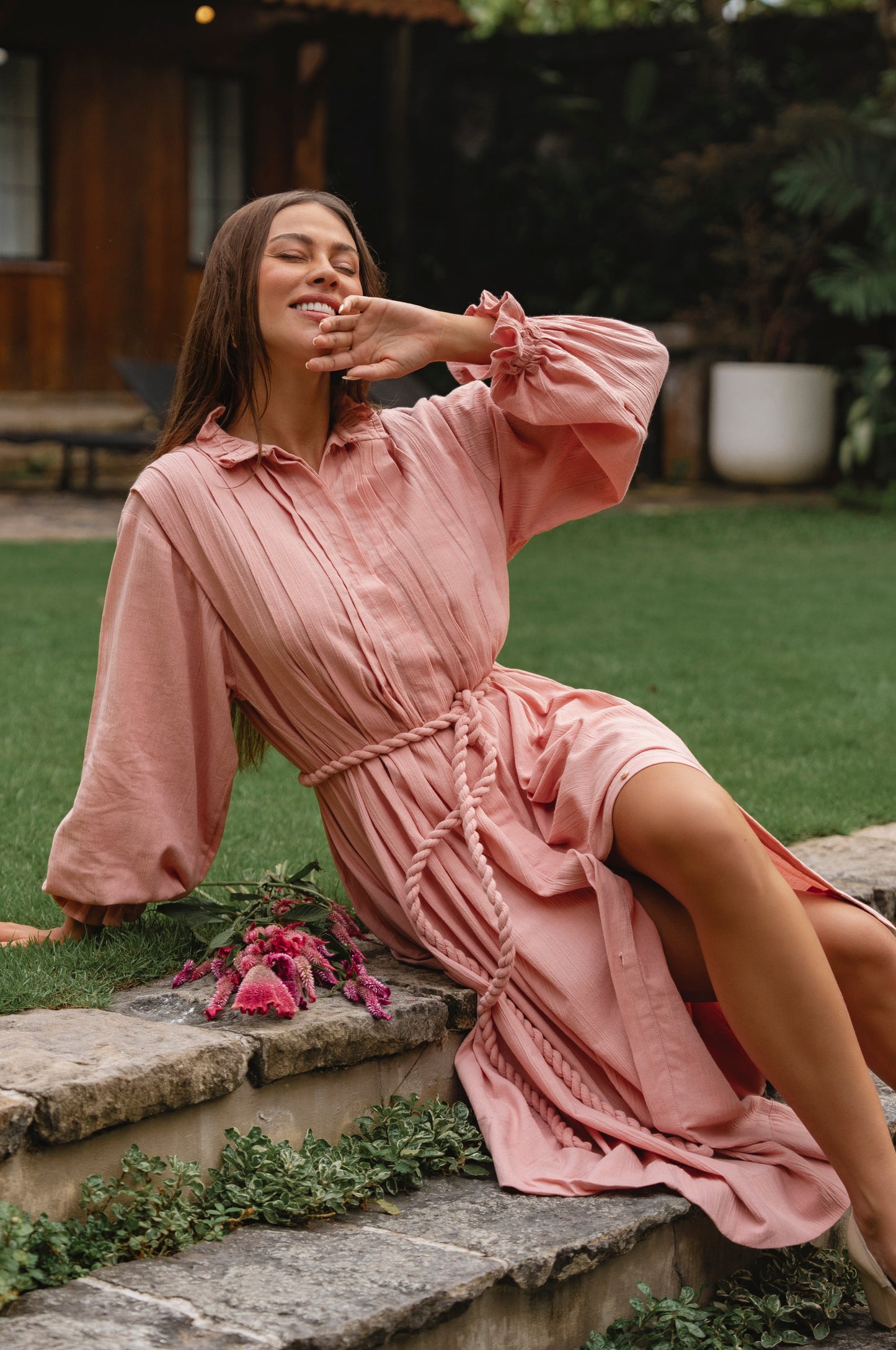 Yama Ruffle Linen Dress